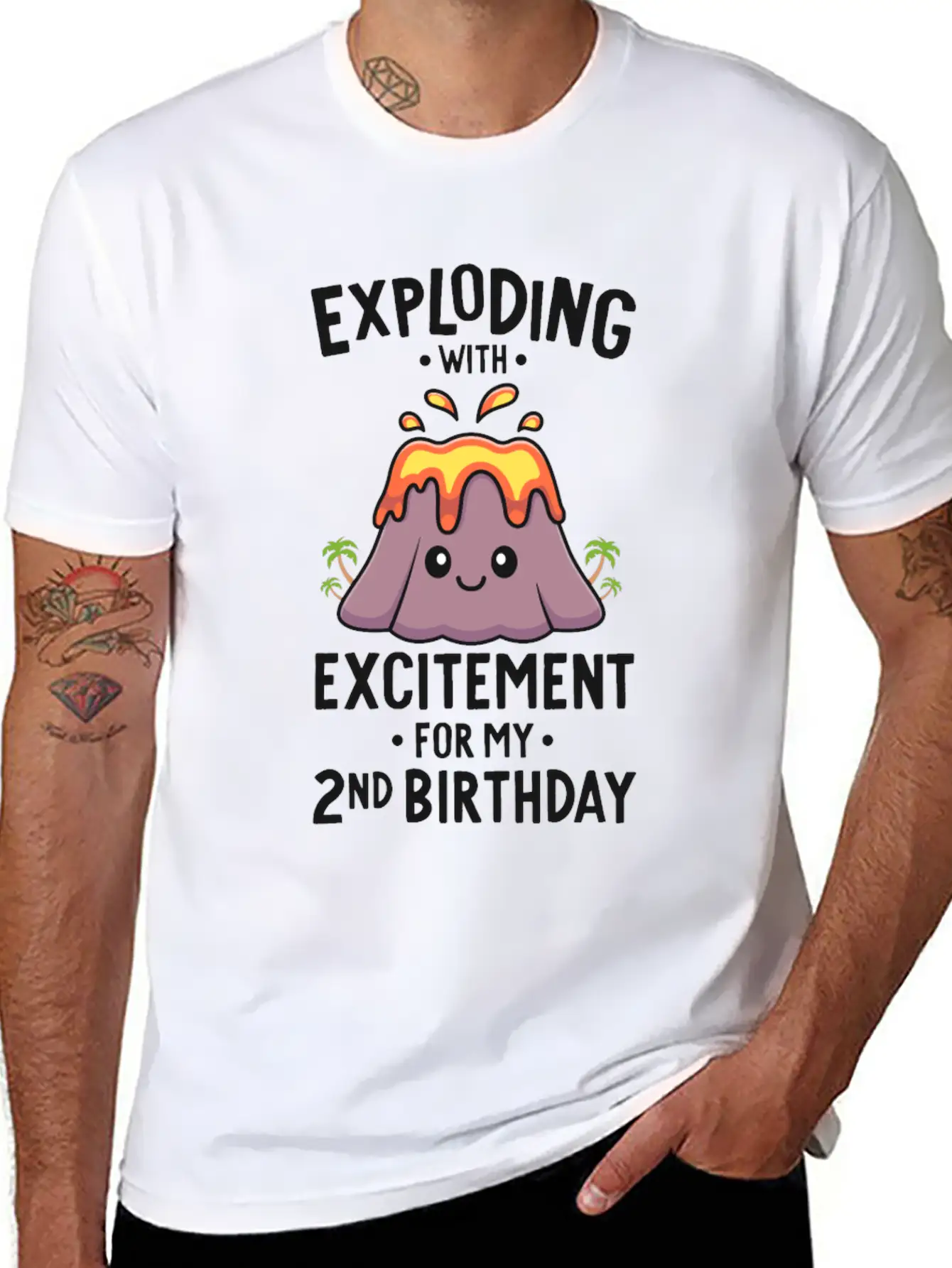 Volcano Birthday Party 2nd Birthday 2 Years Old Timeless Short Sleeve Tee – Comfy And Minimalist Design
