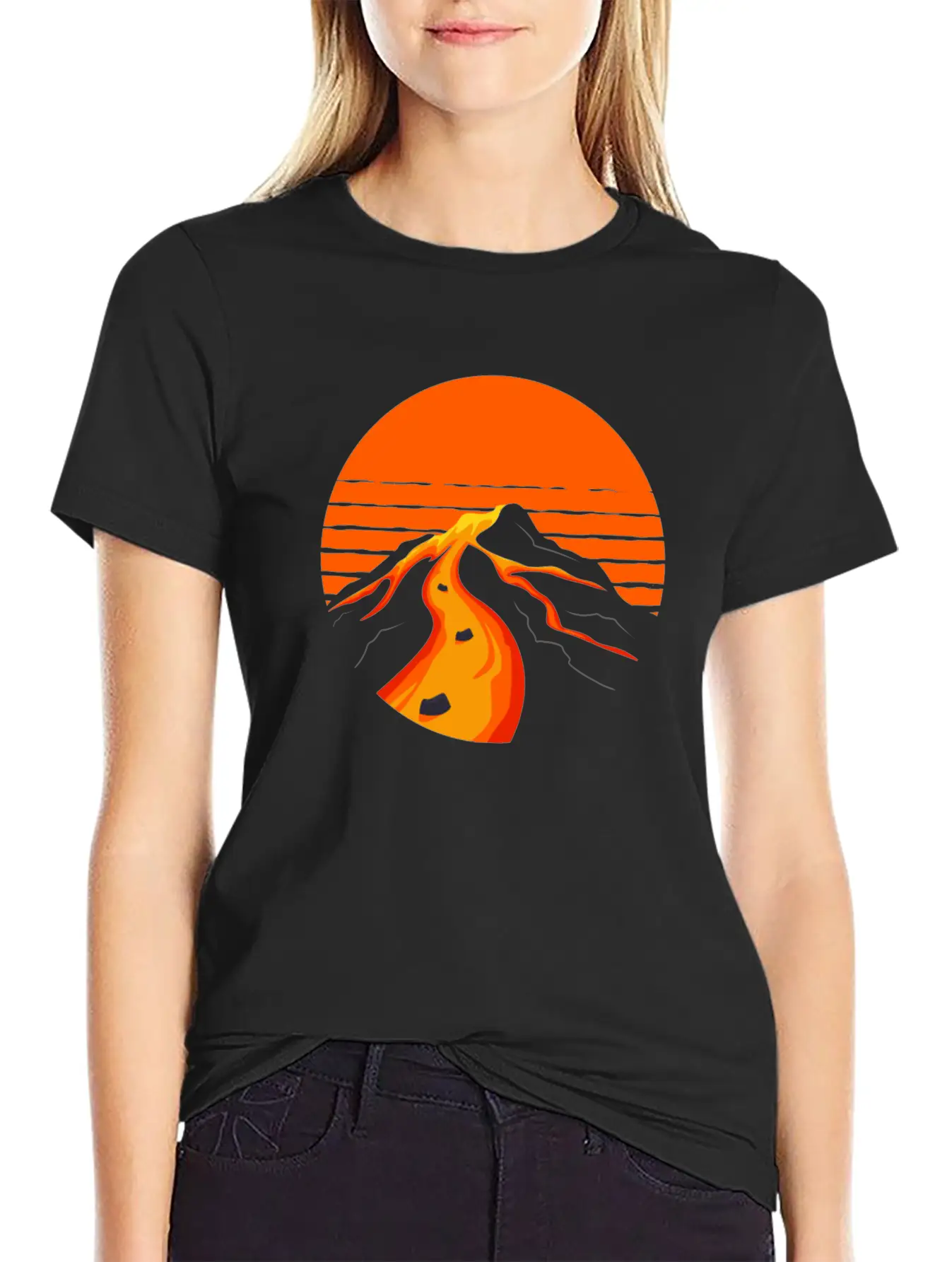 Volcano Geology Nature Illustration Motif Timeless Short Sleeve Tee – Comfy And Minimalist Design