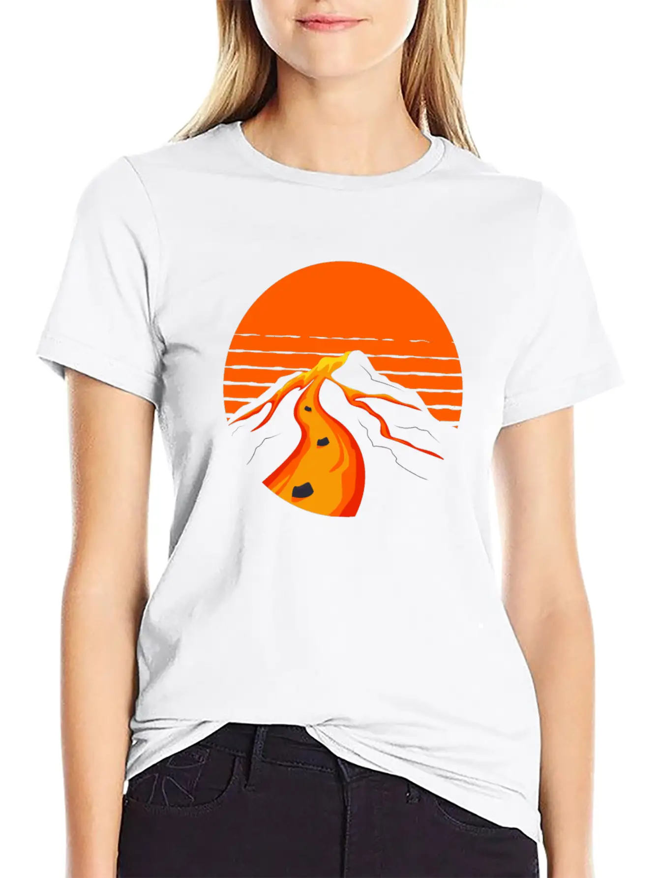 Volcano Geology Nature Illustration Motif Timeless Short Sleeve Tee – Comfy And Minimalist Design
