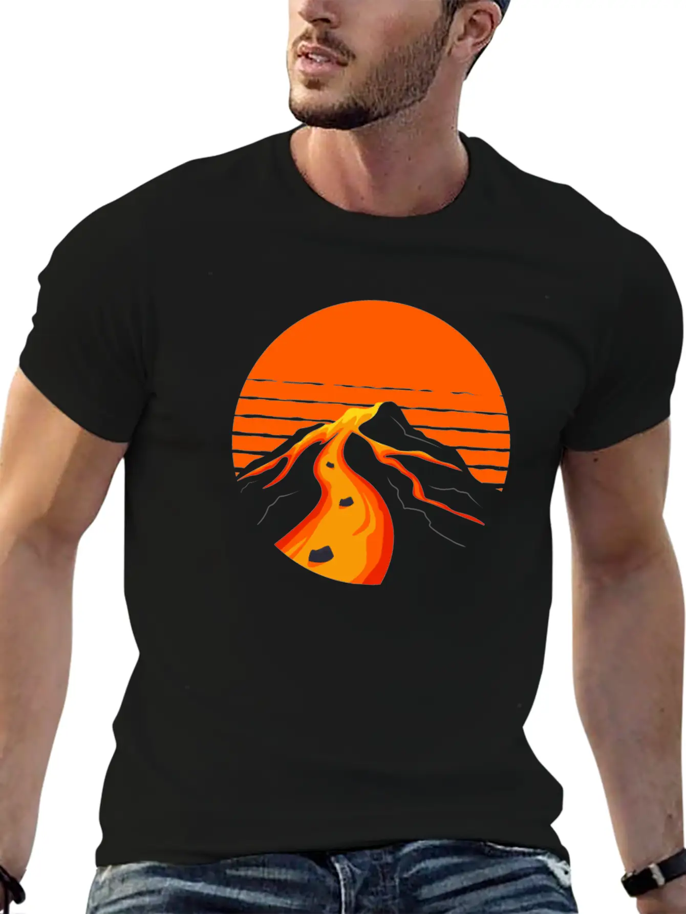 Volcano Geology Nature Illustration Motif Timeless Short Sleeve Tee – Comfy And Minimalist Design
