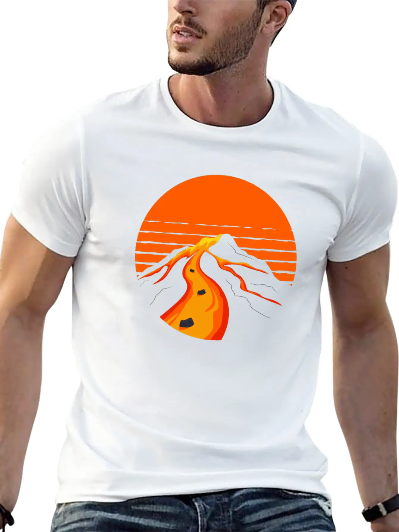 Volcano Geology Nature Illustration Motif Timeless Short Sleeve Tee – Comfy And Minimalist Design