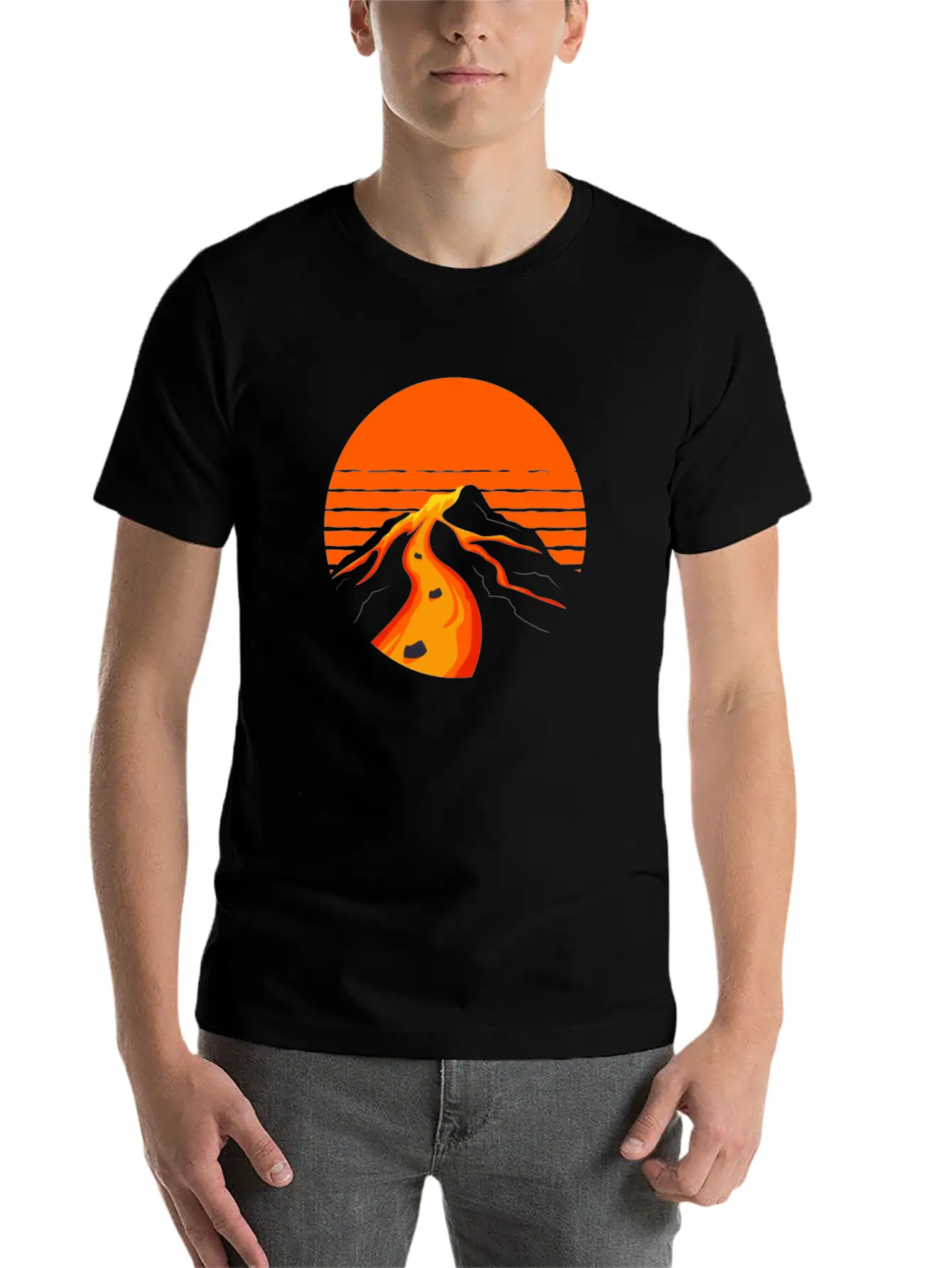 Volcano Geology Nature Illustration Motif Timeless Short Sleeve Tee – Comfy And Minimalist Design