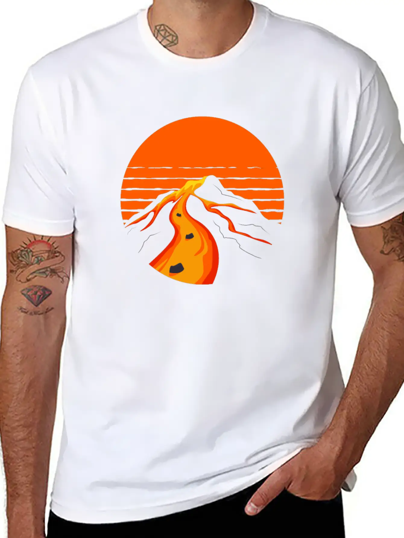 Volcano Geology Nature Illustration Motif Timeless Short Sleeve Tee – Comfy And Minimalist Design