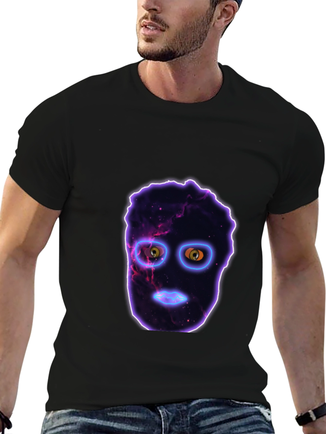 Cosmic Face Black T-Shirt - Unique Graphic Tee