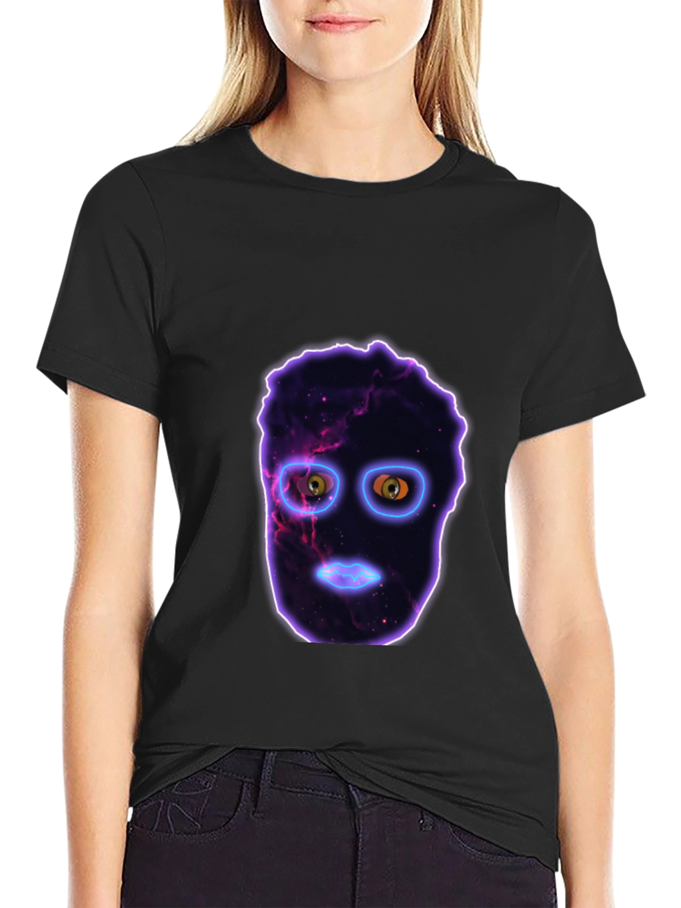 Cosmic Face Black T-Shirt - Unique Graphic Tee