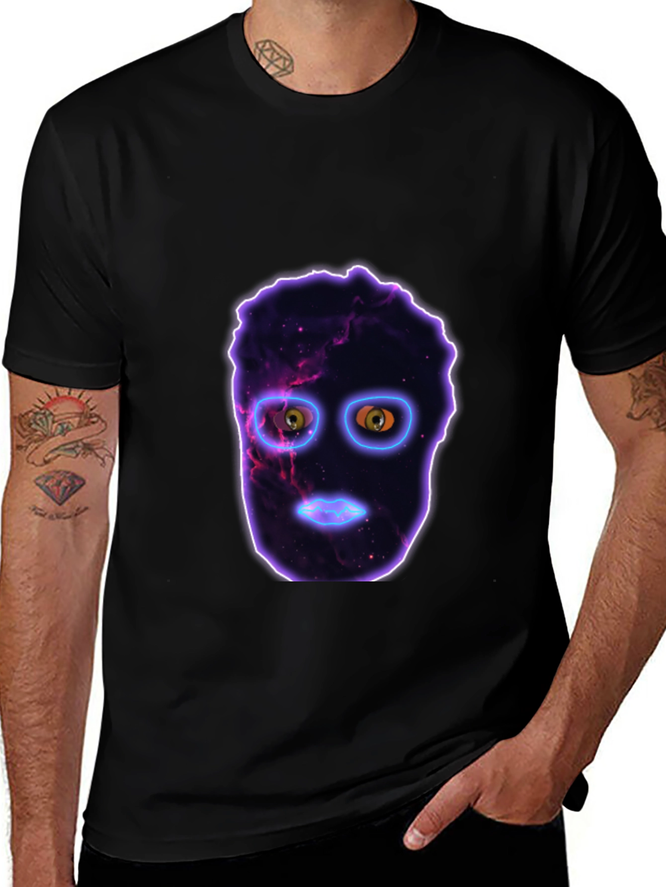 Cosmic Face Black T-Shirt - Unique Graphic Tee