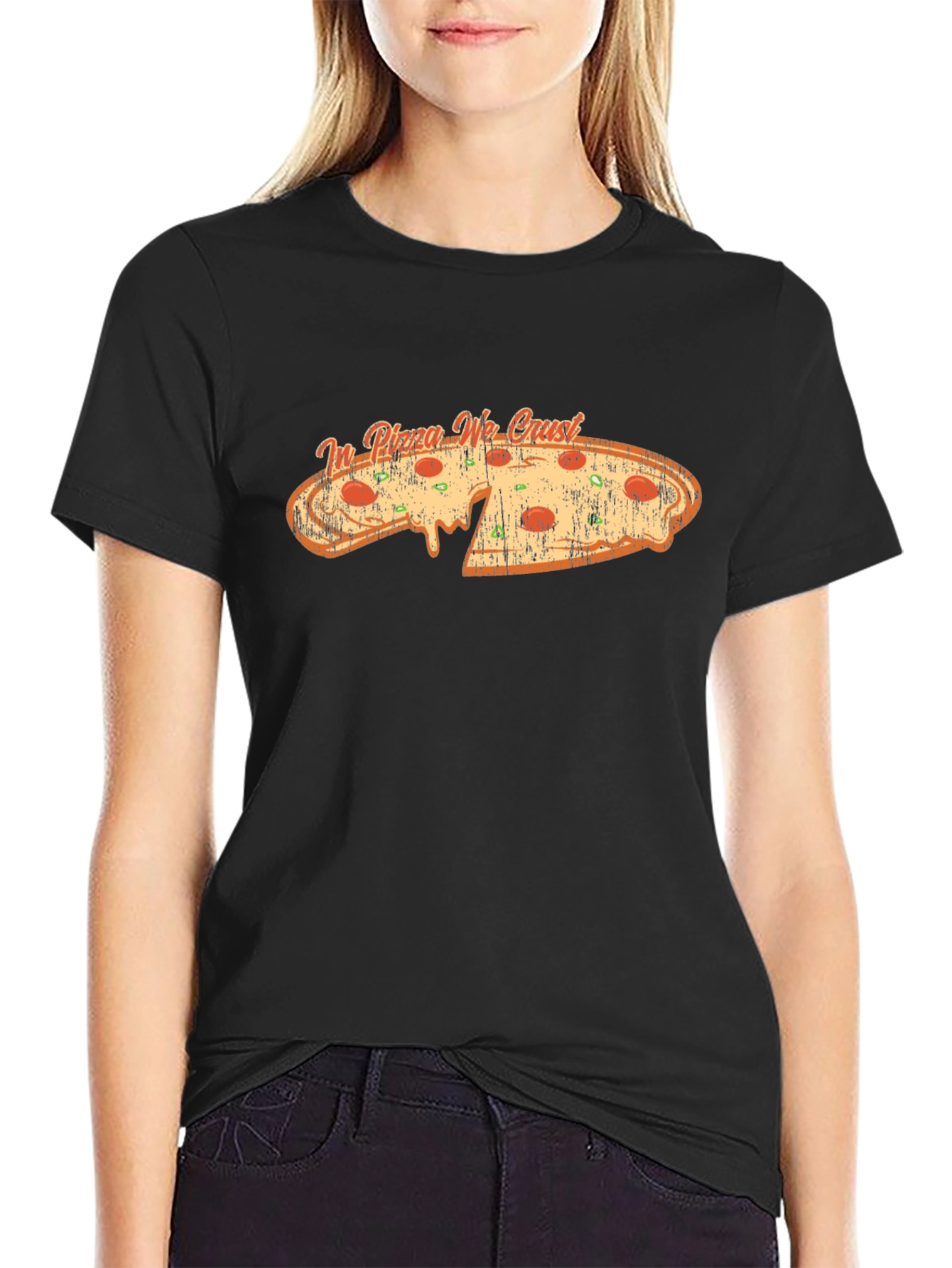 In Pizza We Crust Black Graphic Tee