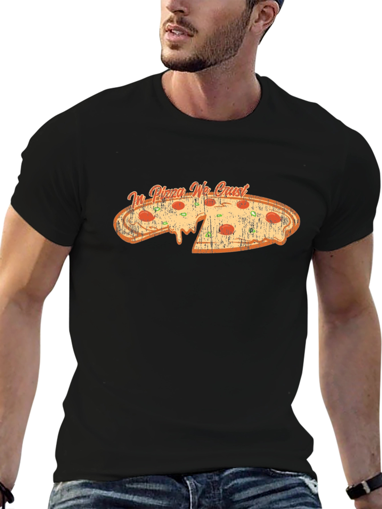 In Pizza We Crust Black Graphic Tee