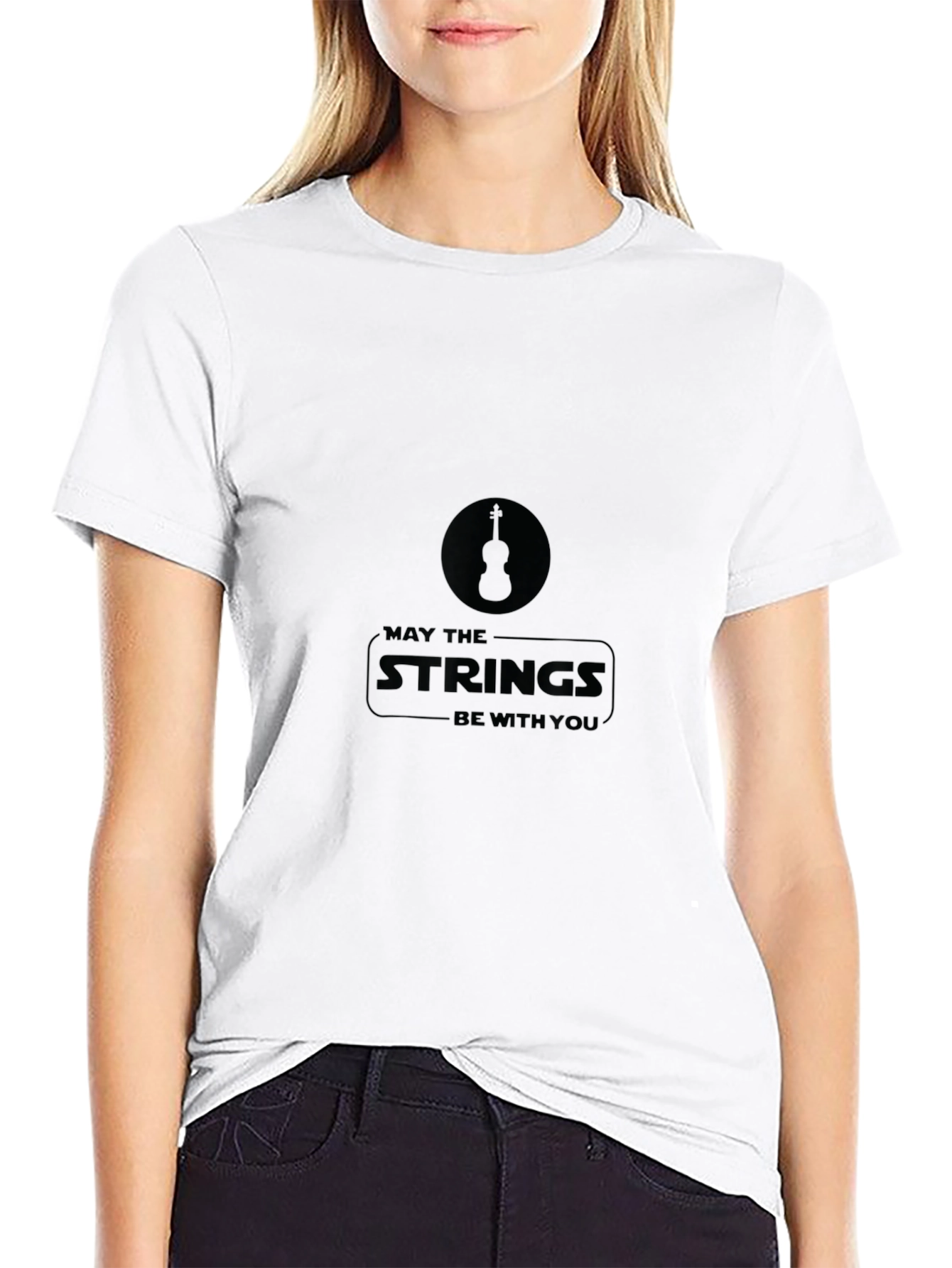May The Strings Be With You Black T-Shirt