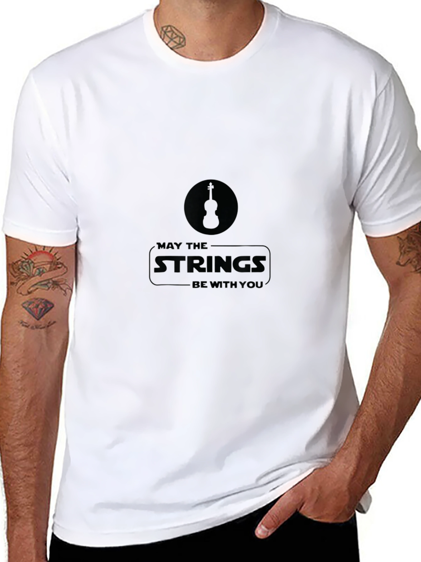 May The Strings Be With You Black T-Shirt