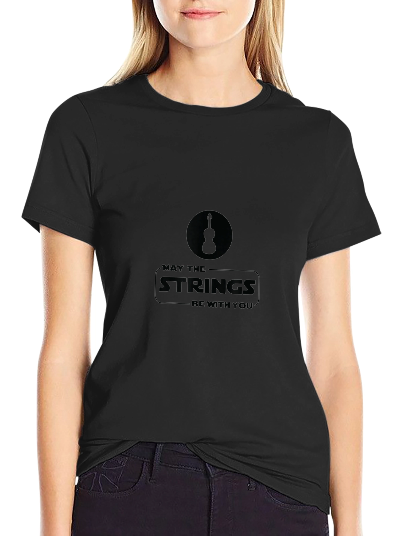 May The Strings Be With You Black T-Shirt