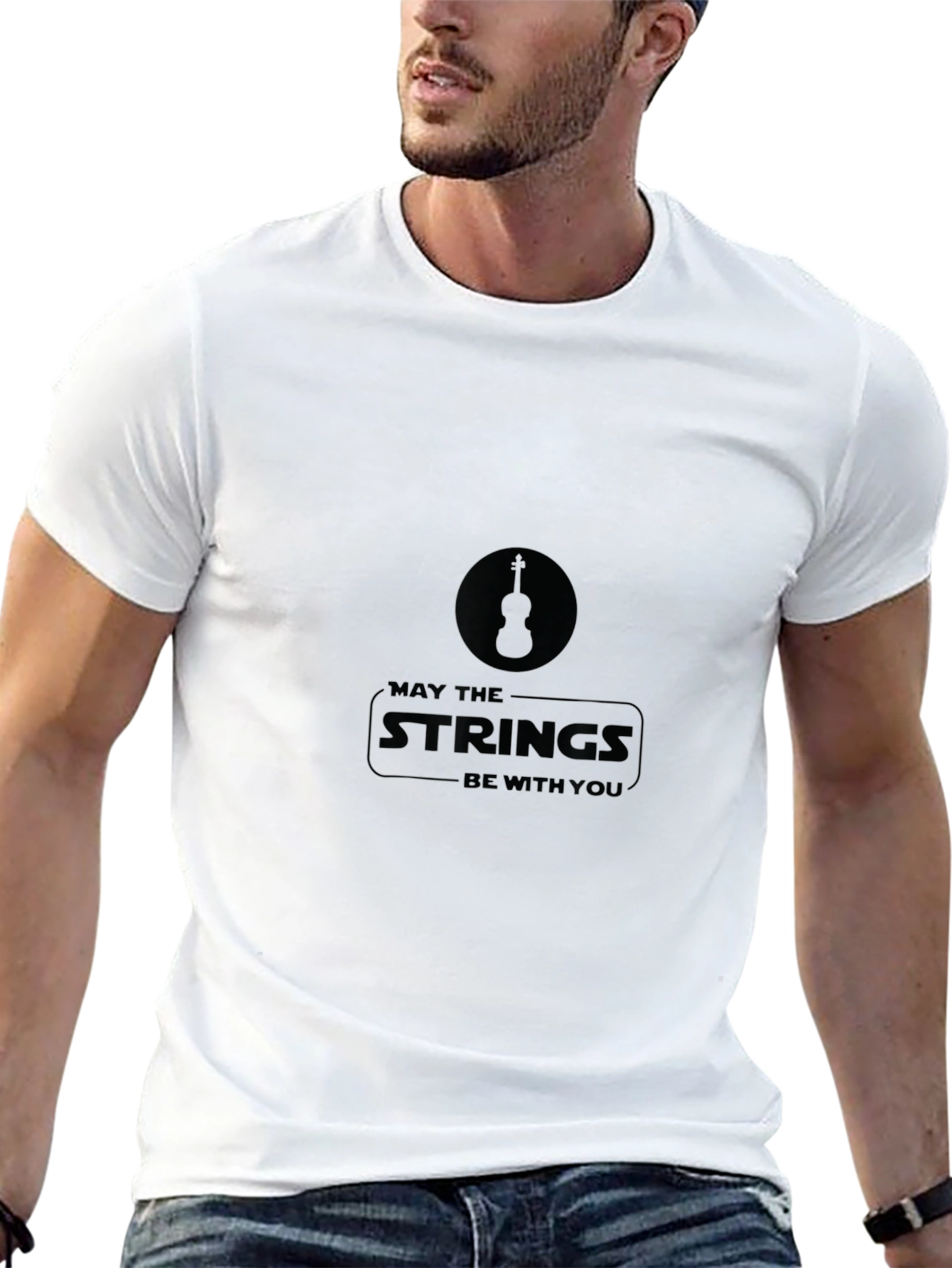 May The Strings Be With You Black T-Shirt