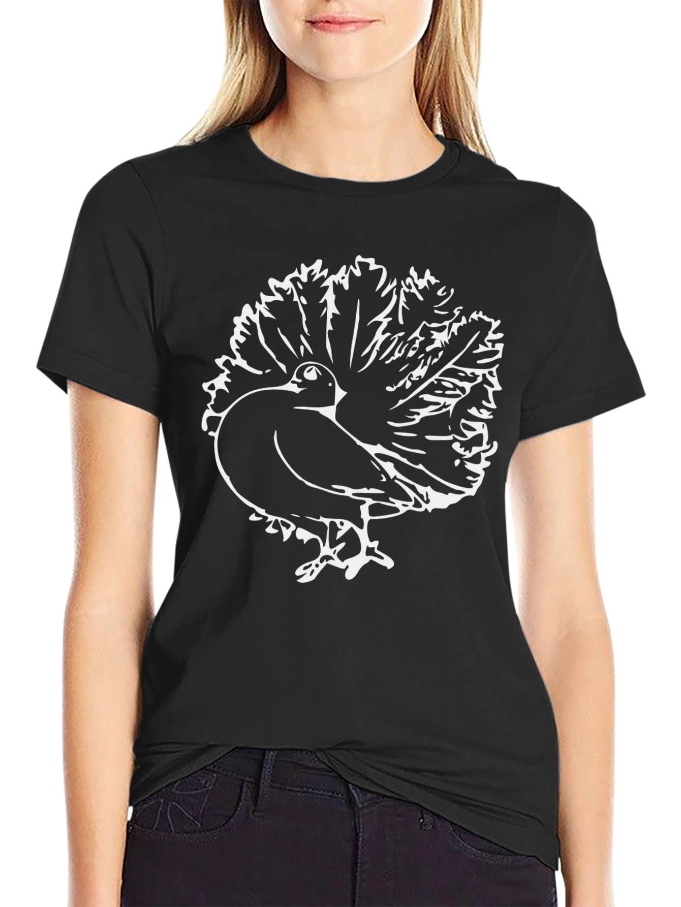 Black T-Shirt with Peacock Graphic