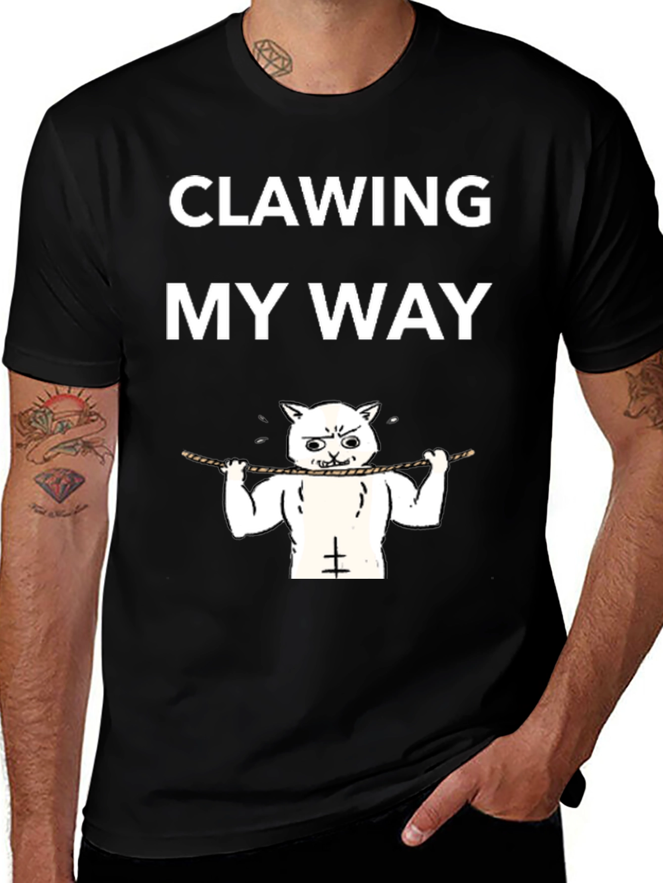 Clawing My Way Funny Cat Gym T-Shirt