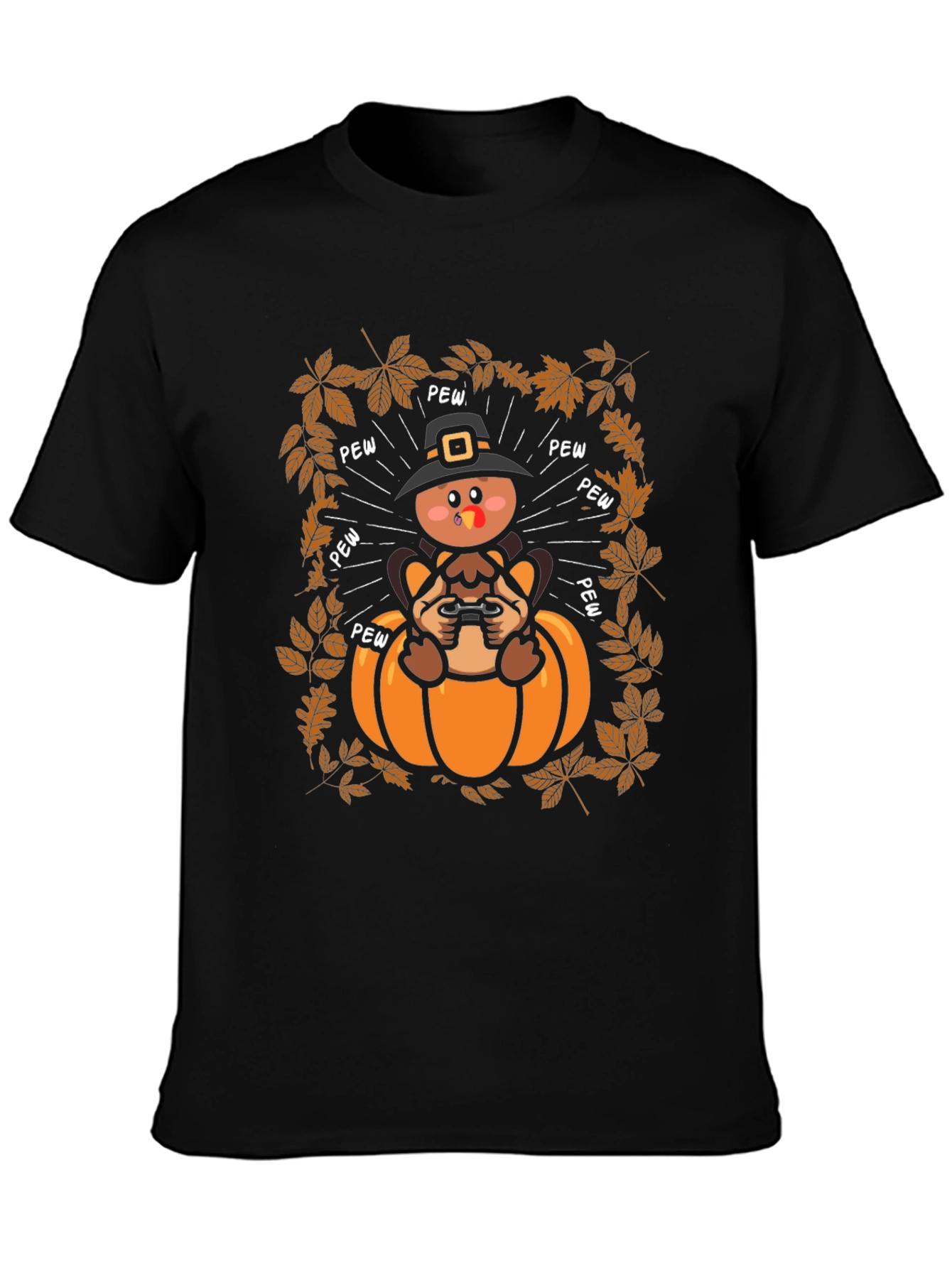 Thanksgiving Turkey Gamer Black T-Shirt
