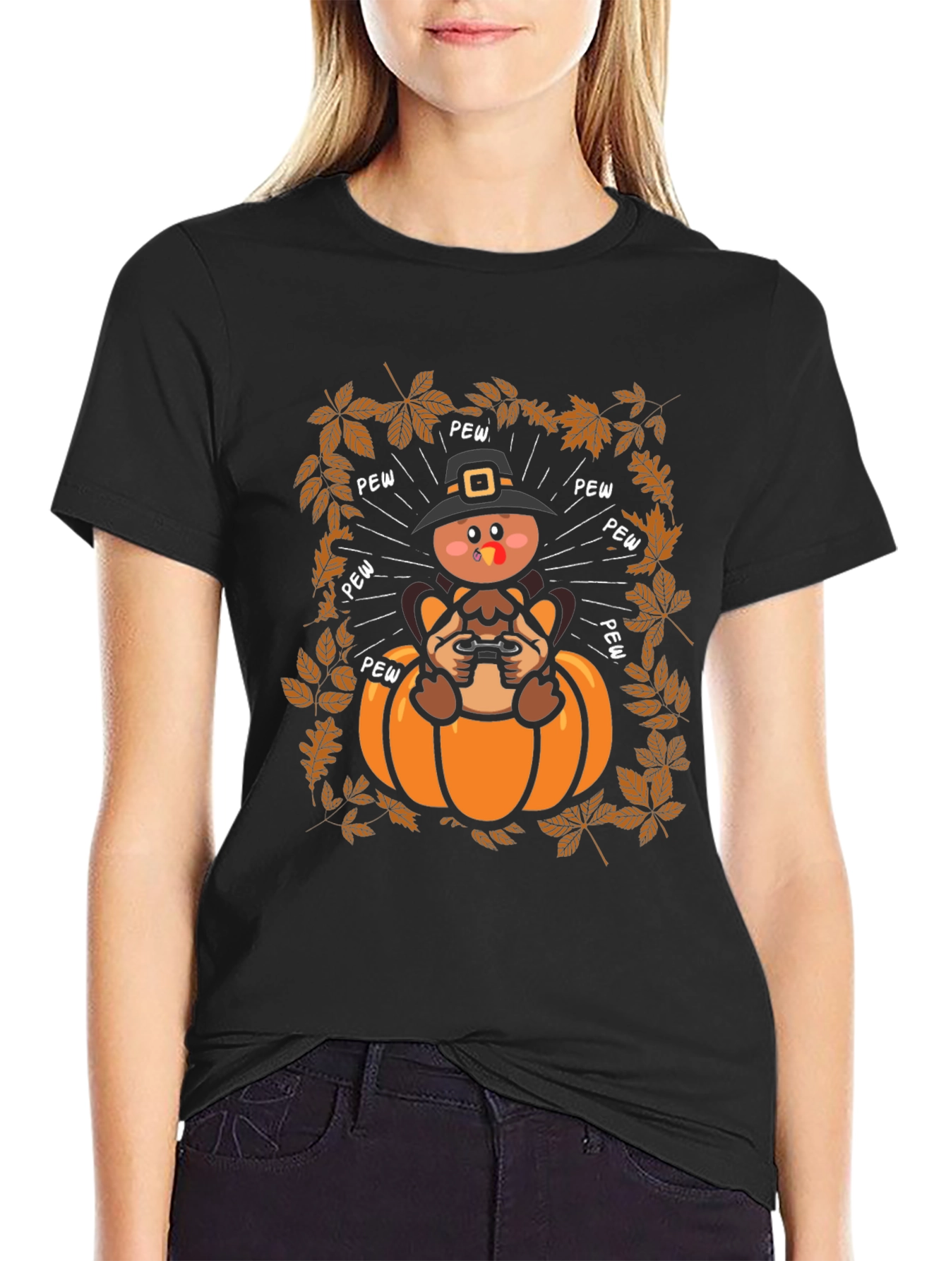 Thanksgiving Turkey Gamer Black T-Shirt