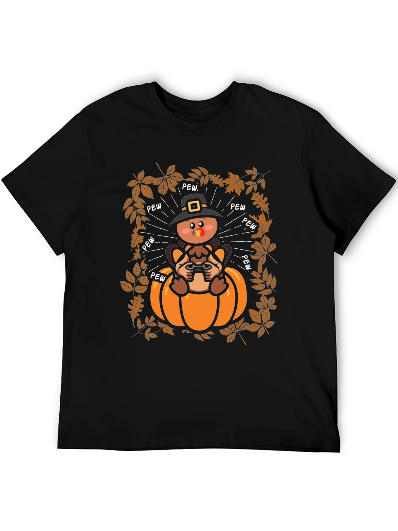 Thanksgiving Turkey Gamer Black T-Shirt