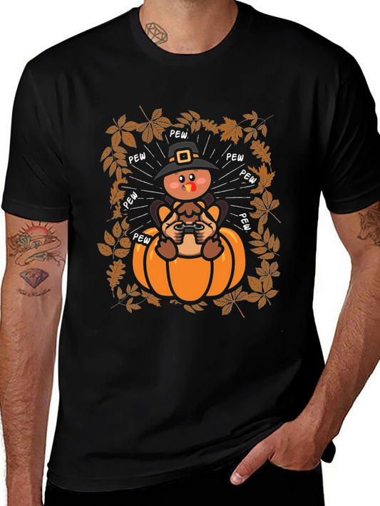 Thanksgiving Turkey Gamer Black T-Shirt
