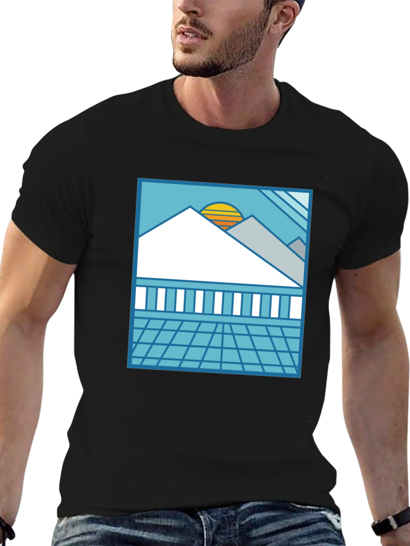 Synthwave Graphic Tee - Black Retro Sunset T-Shirt