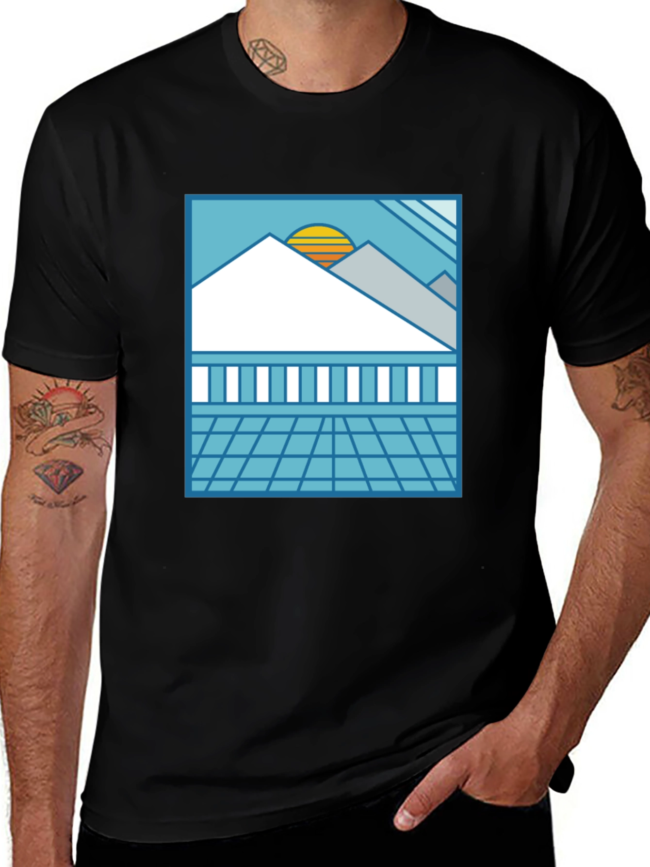 Synthwave Graphic Tee - Black Retro Sunset T-Shirt