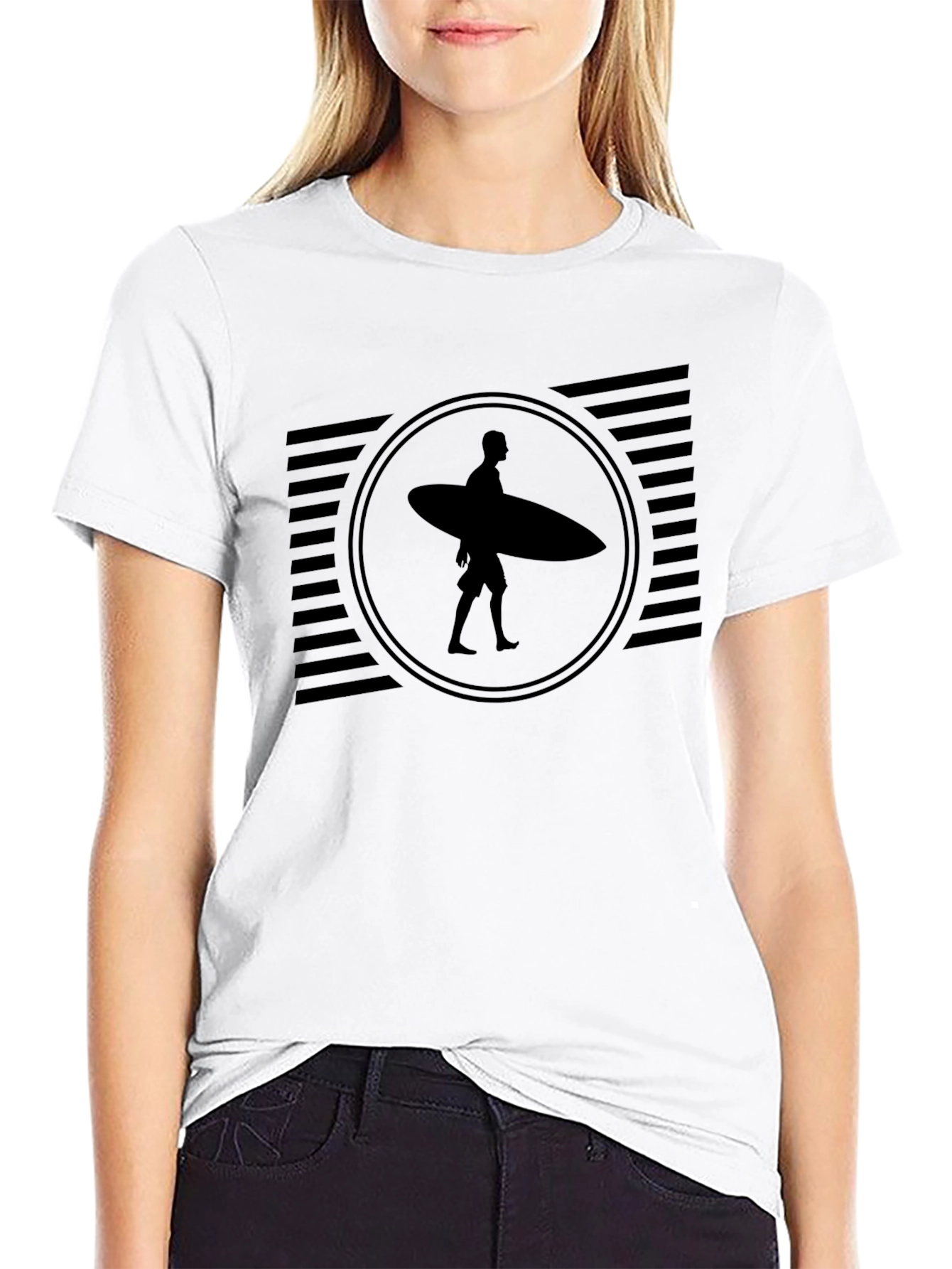 Stylish Black Graphic Tee - Surfer Design