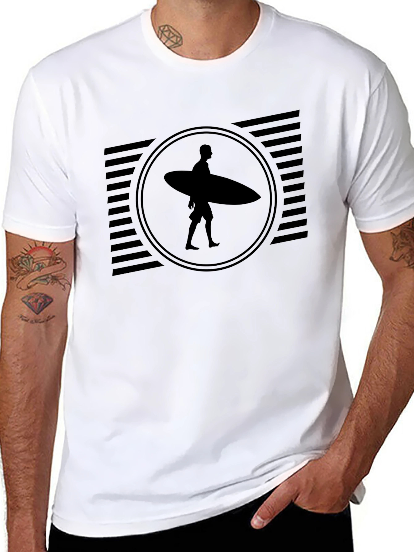 Stylish Black Graphic Tee - Surfer Design