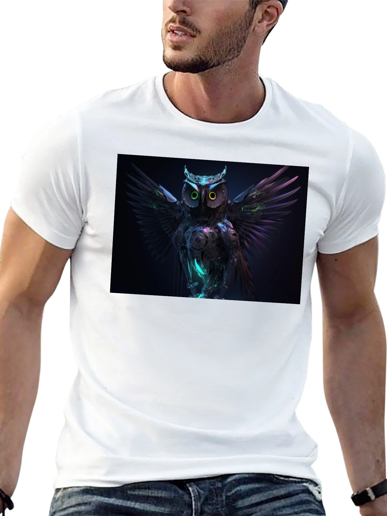 Cyber Owl Graphic Black T-Shirt