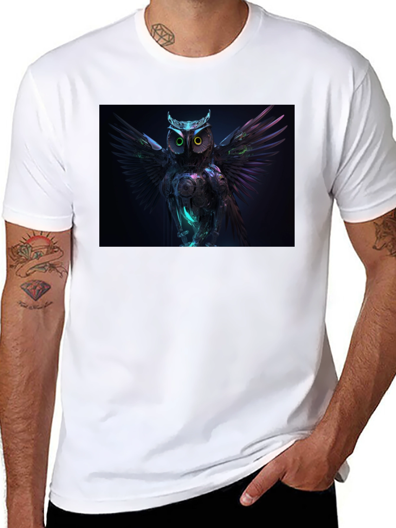 Cyber Owl Graphic Black T-Shirt