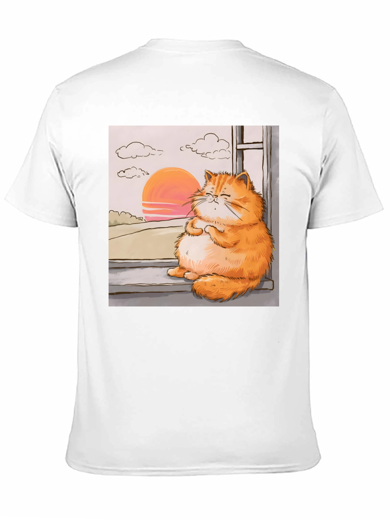 Relaxed Cat T-Shirt - Sunset Window View