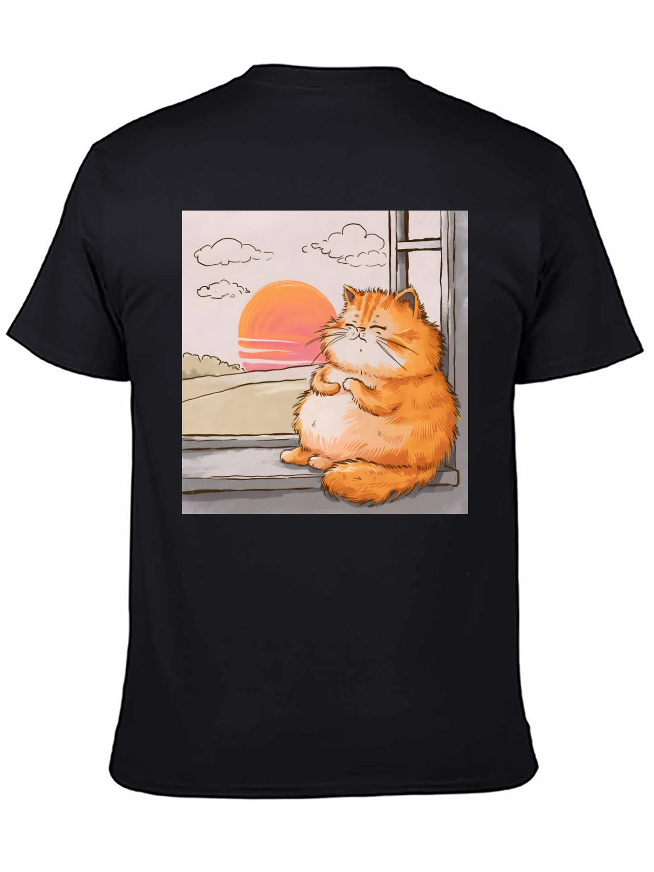 Relaxed Cat T-Shirt - Sunset Window View
