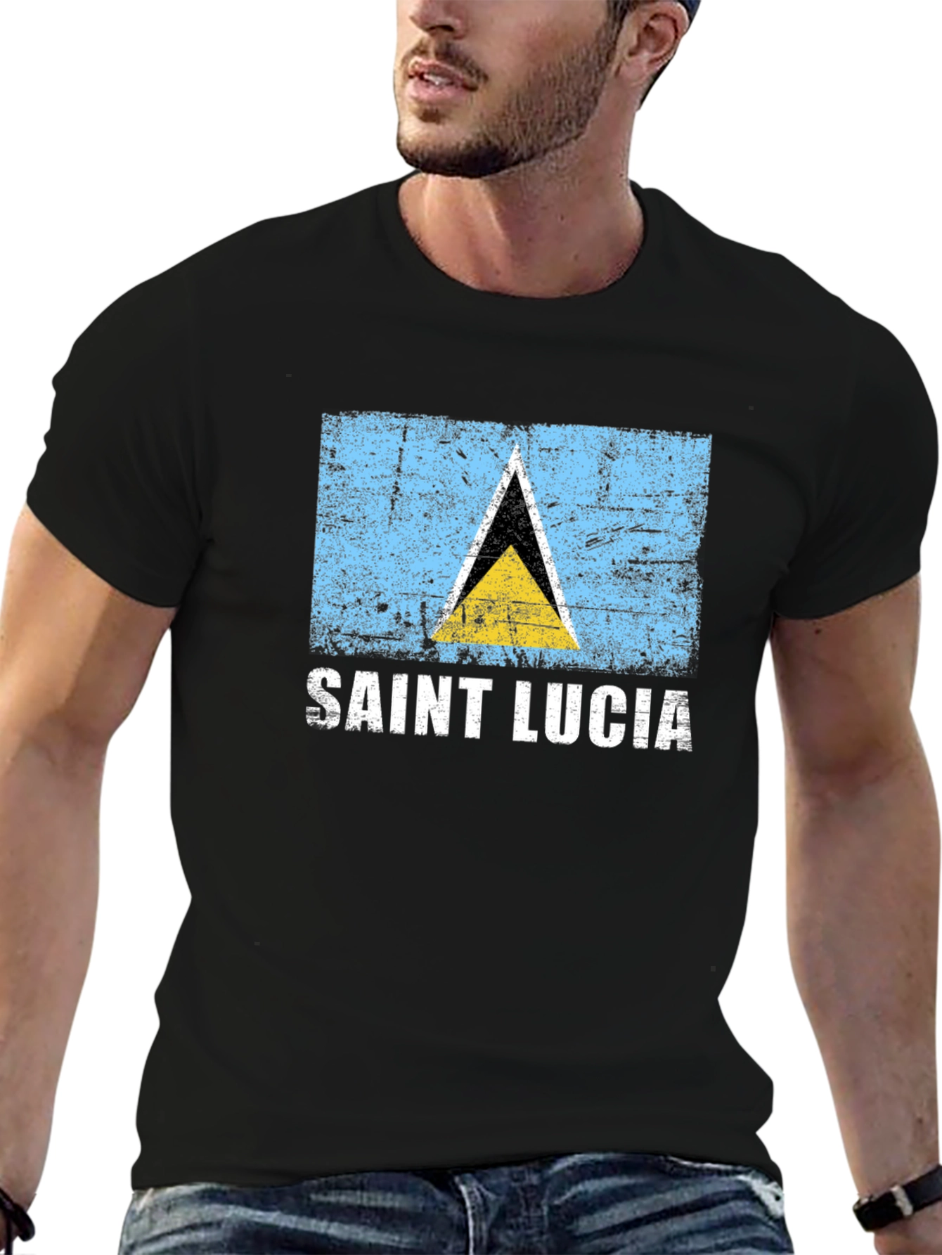 Saint Lucia Flag T-Shirt - Distressed Design