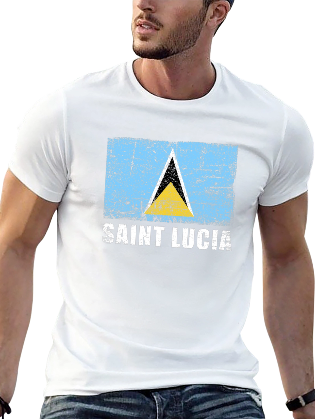 Saint Lucia Flag T-Shirt - Distressed Design