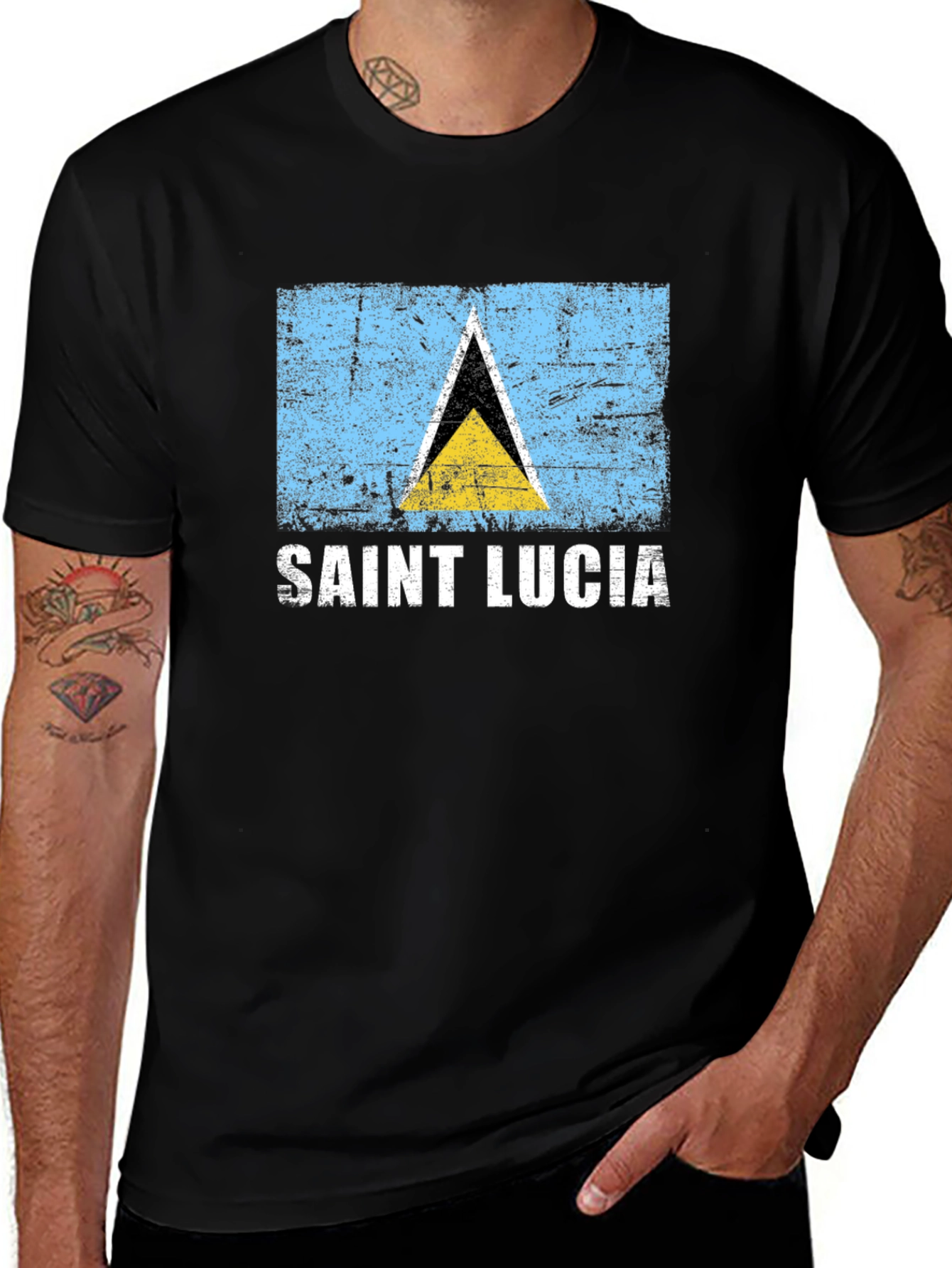 Saint Lucia Flag T-Shirt - Distressed Design