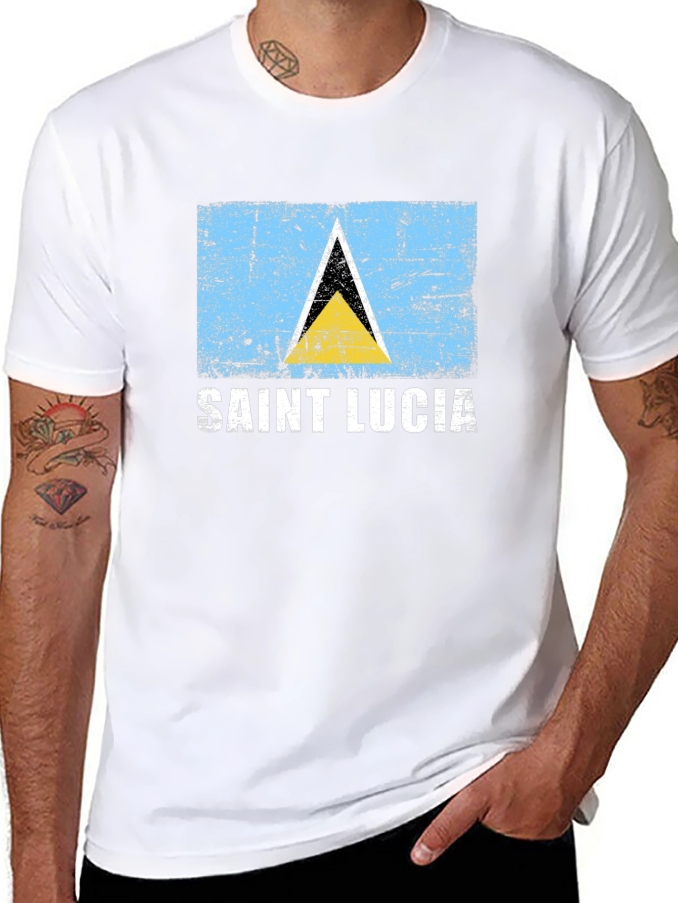 Saint Lucia Flag T-Shirt - Distressed Design