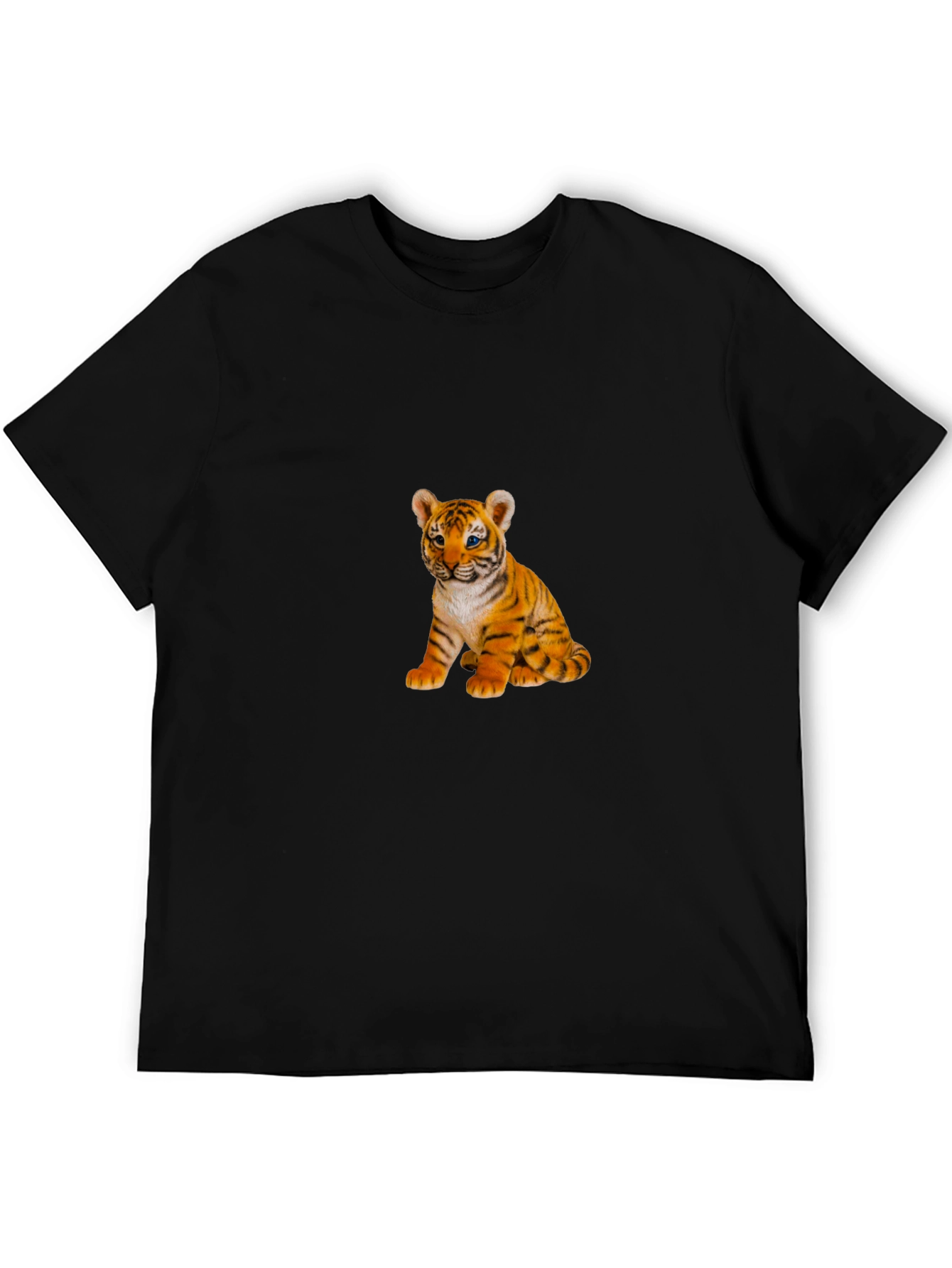 Mens Black T-Shirt with Cute Tiger Cub Print
