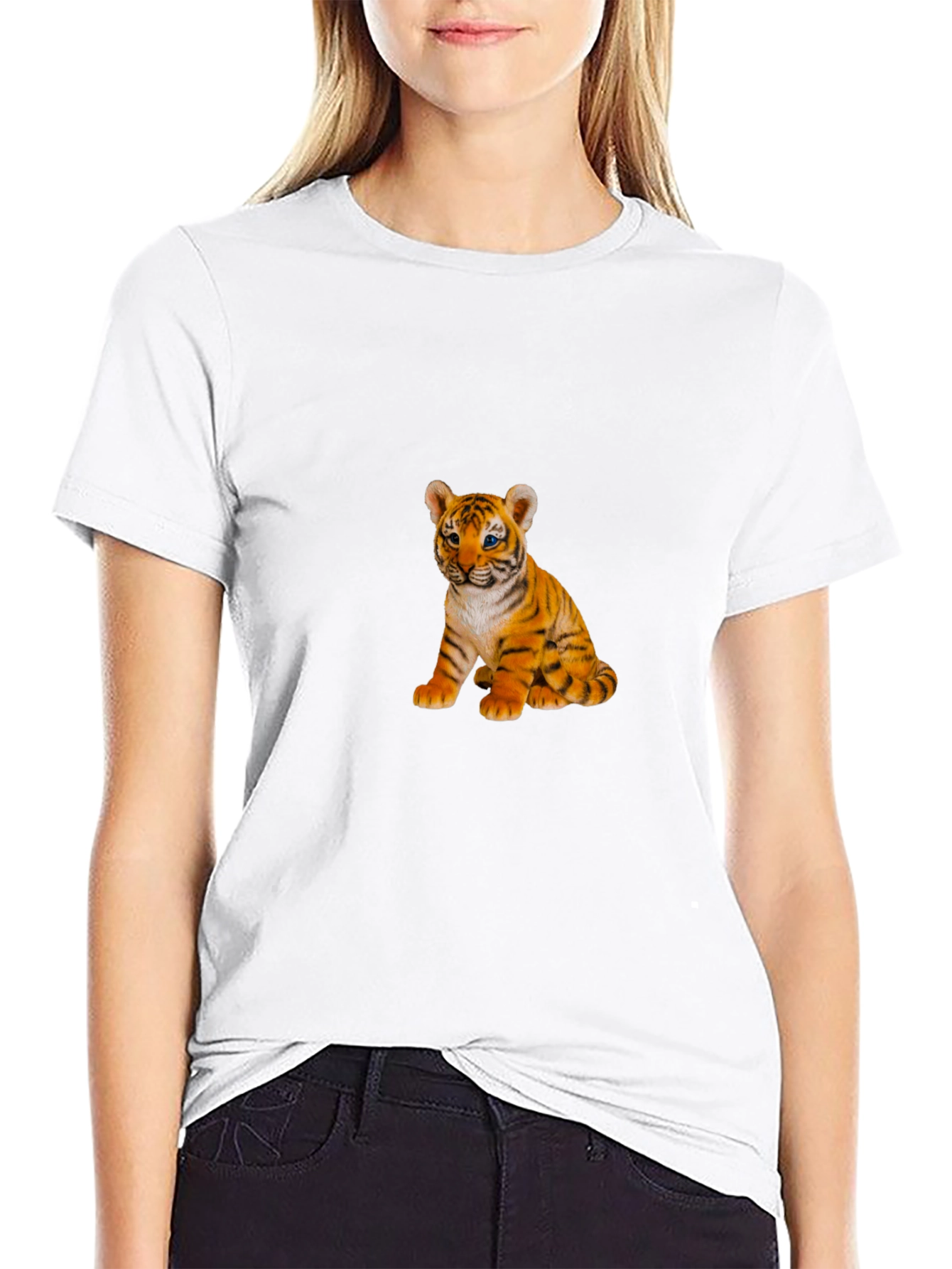 Mens Black T-Shirt with Cute Tiger Cub Print