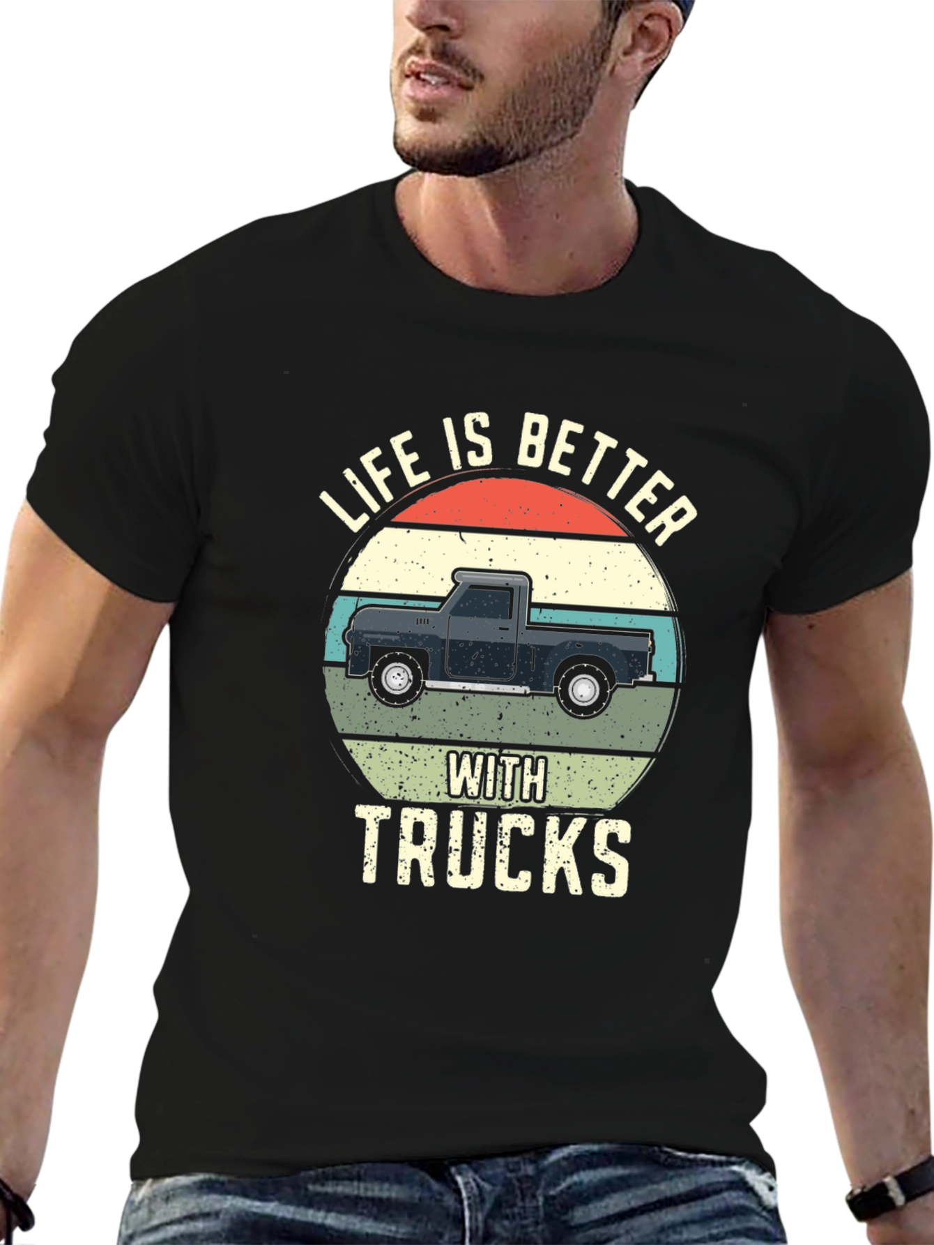 Life Is Better With Trucks Black Graphic T-Shirt