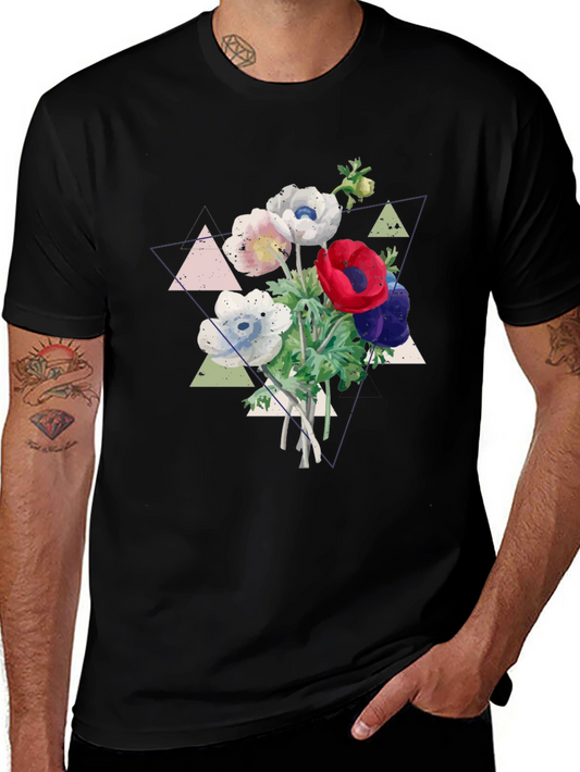 Floral Graphic Tee - Geometric Anemone Design