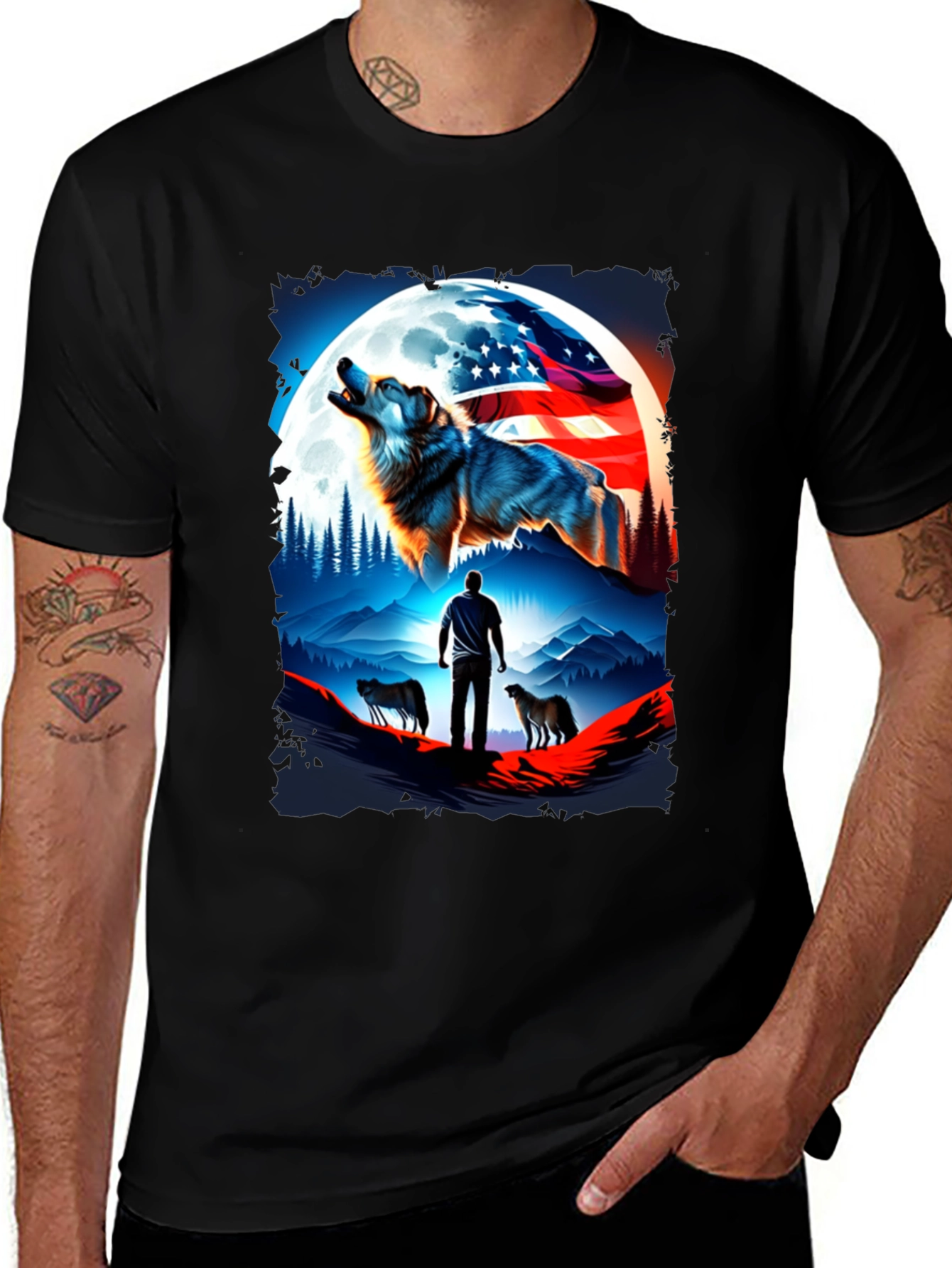 Patriotic Wolf Pack T-Shirt - USA Pride
