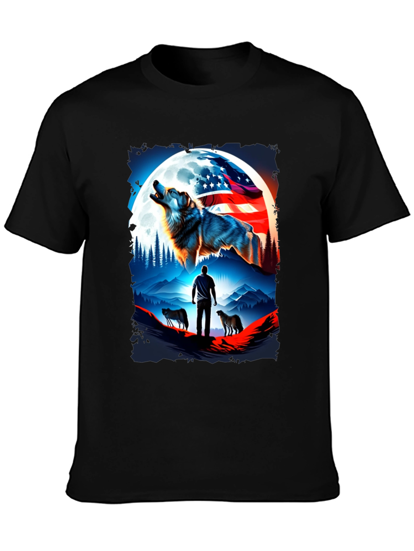 Patriotic Wolf Pack T-Shirt - USA Pride