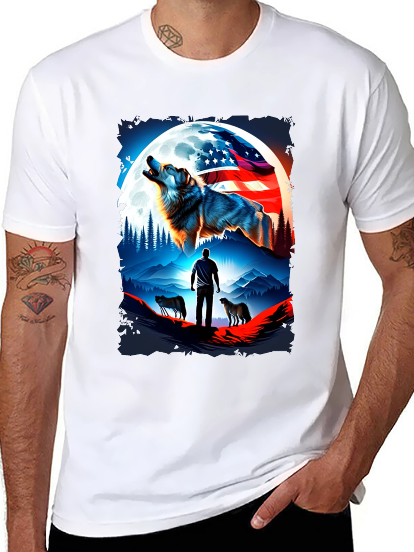 Patriotic Wolf Pack T-Shirt - USA Pride