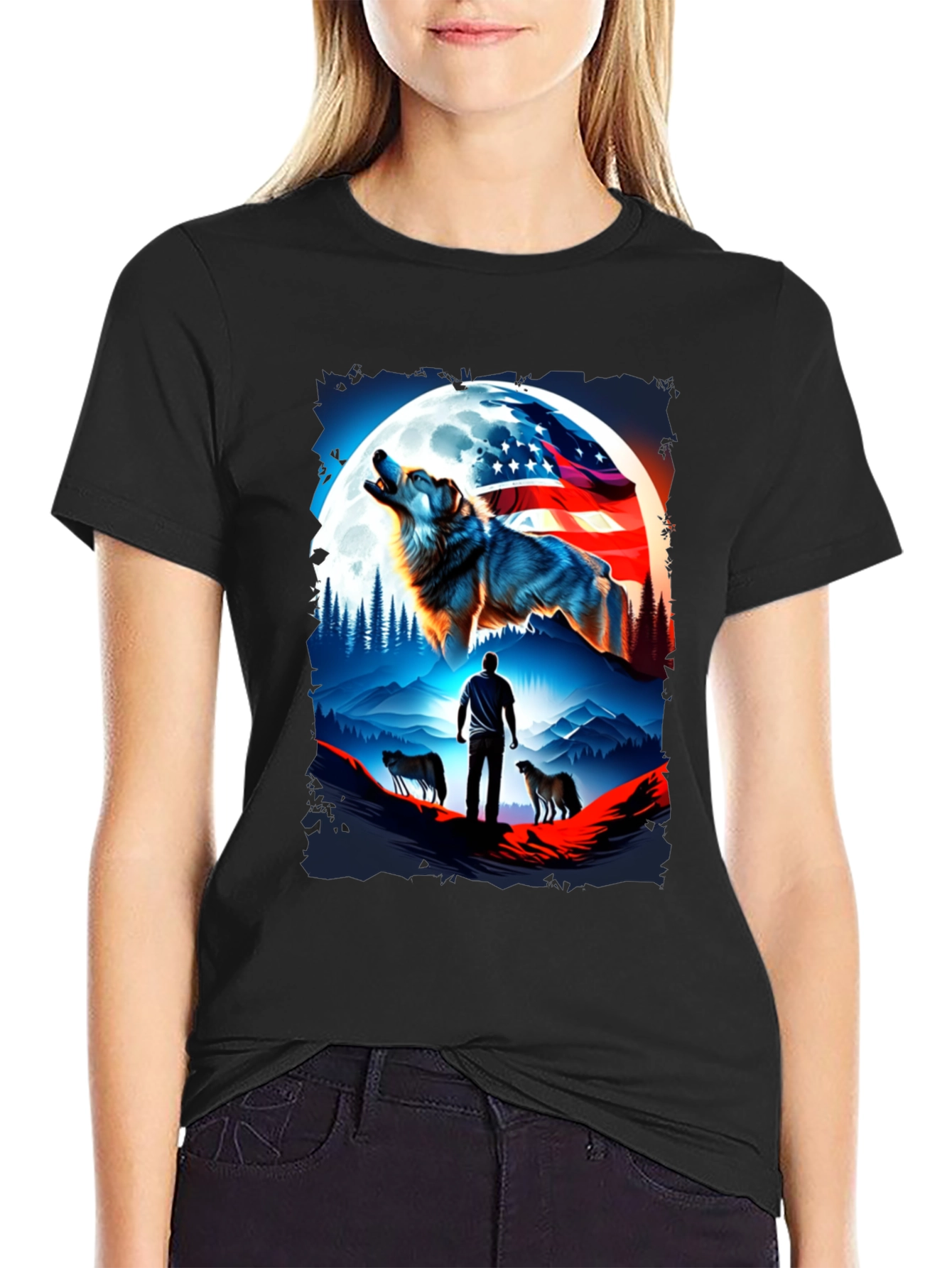 Patriotic Wolf Pack T-Shirt - USA Pride