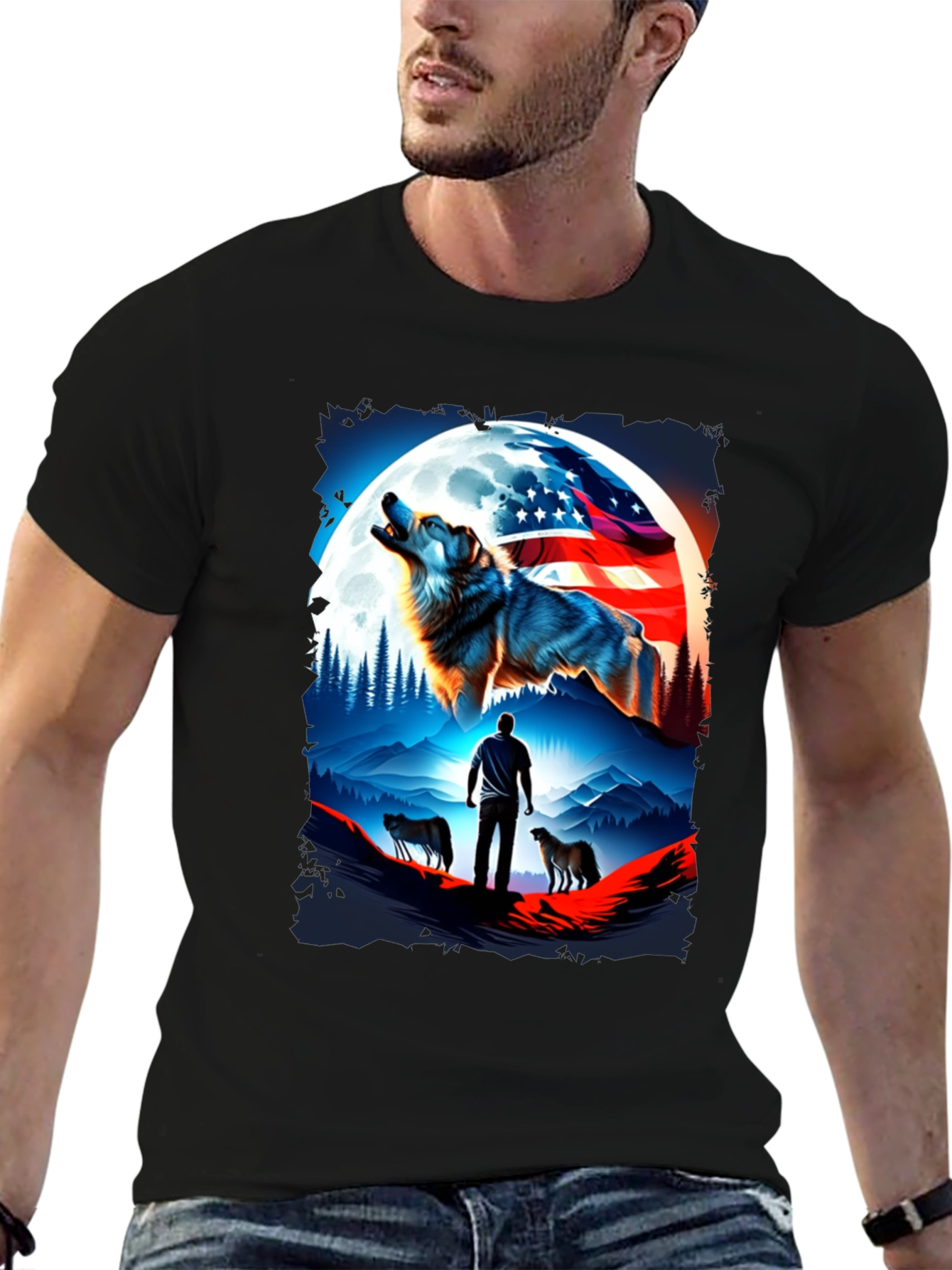 Patriotic Wolf Pack T-Shirt - USA Pride