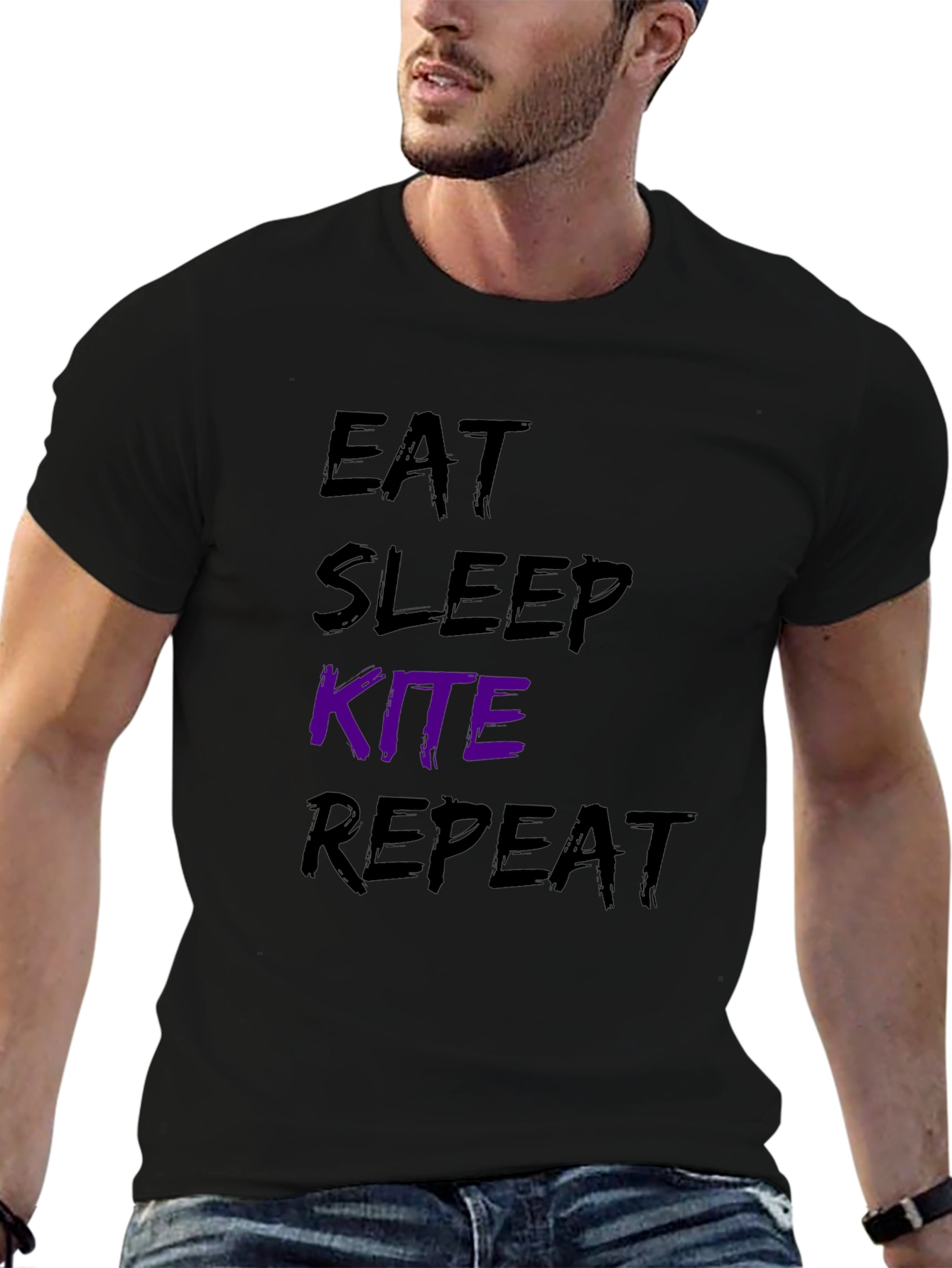 Eat Sleep Kite Repeat Black Graphic T-Shirt