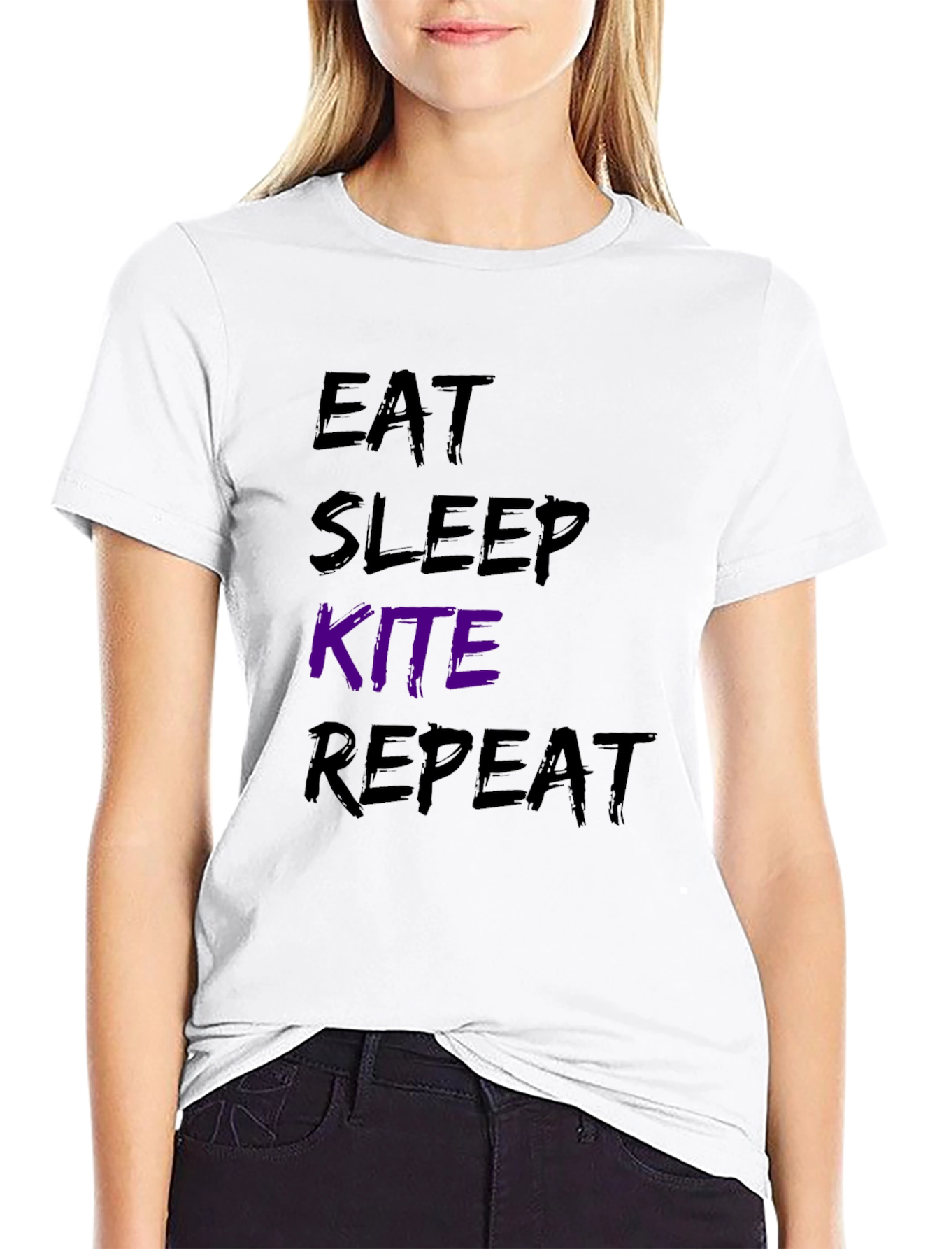 Eat Sleep Kite Repeat Black Graphic T-Shirt