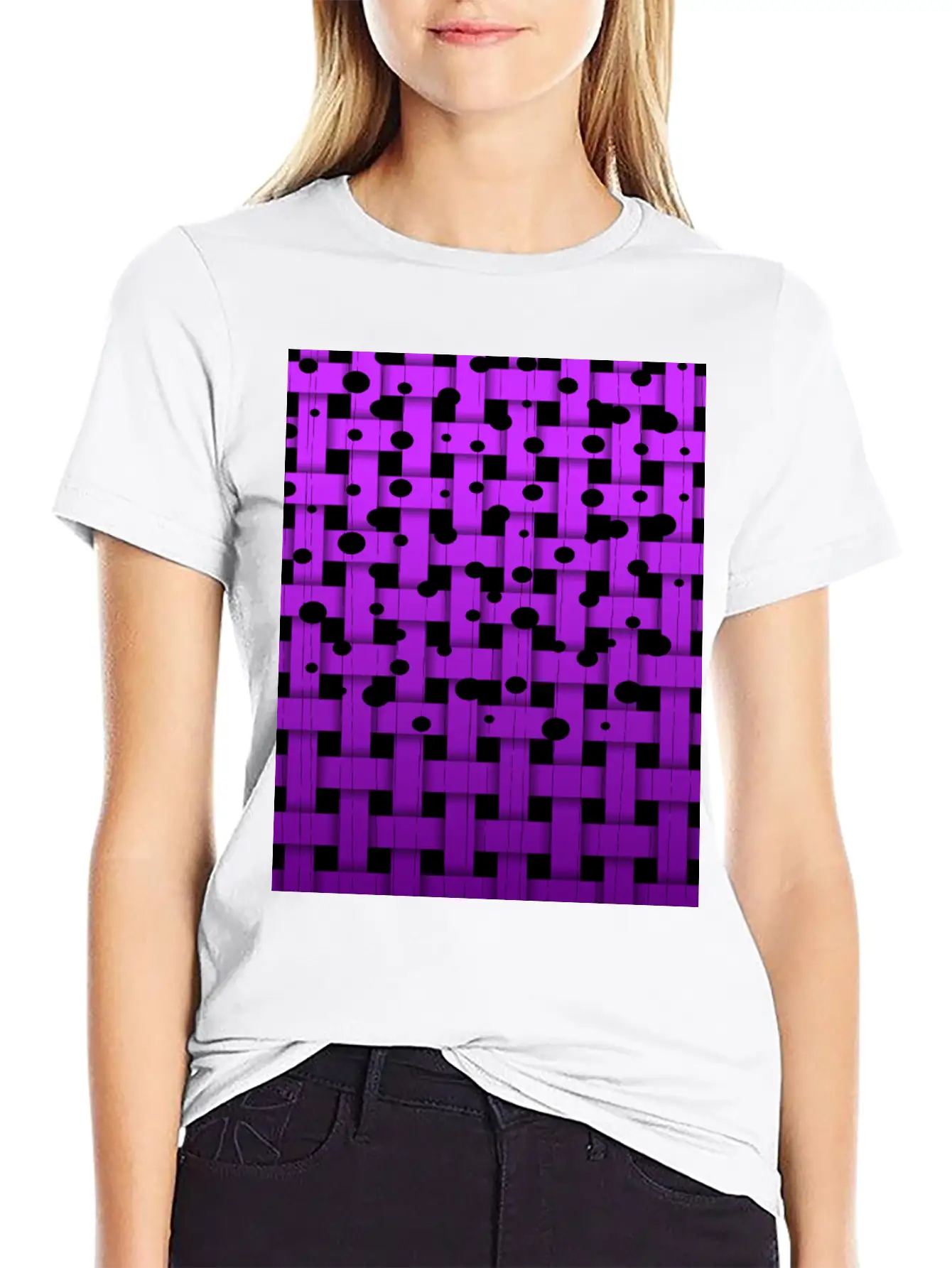 Waeaved Bubbles, Strings At Purple Background 3d Unisex Short Sleeve Soft Cotton T-Shirt – Casual Everyday Wear
