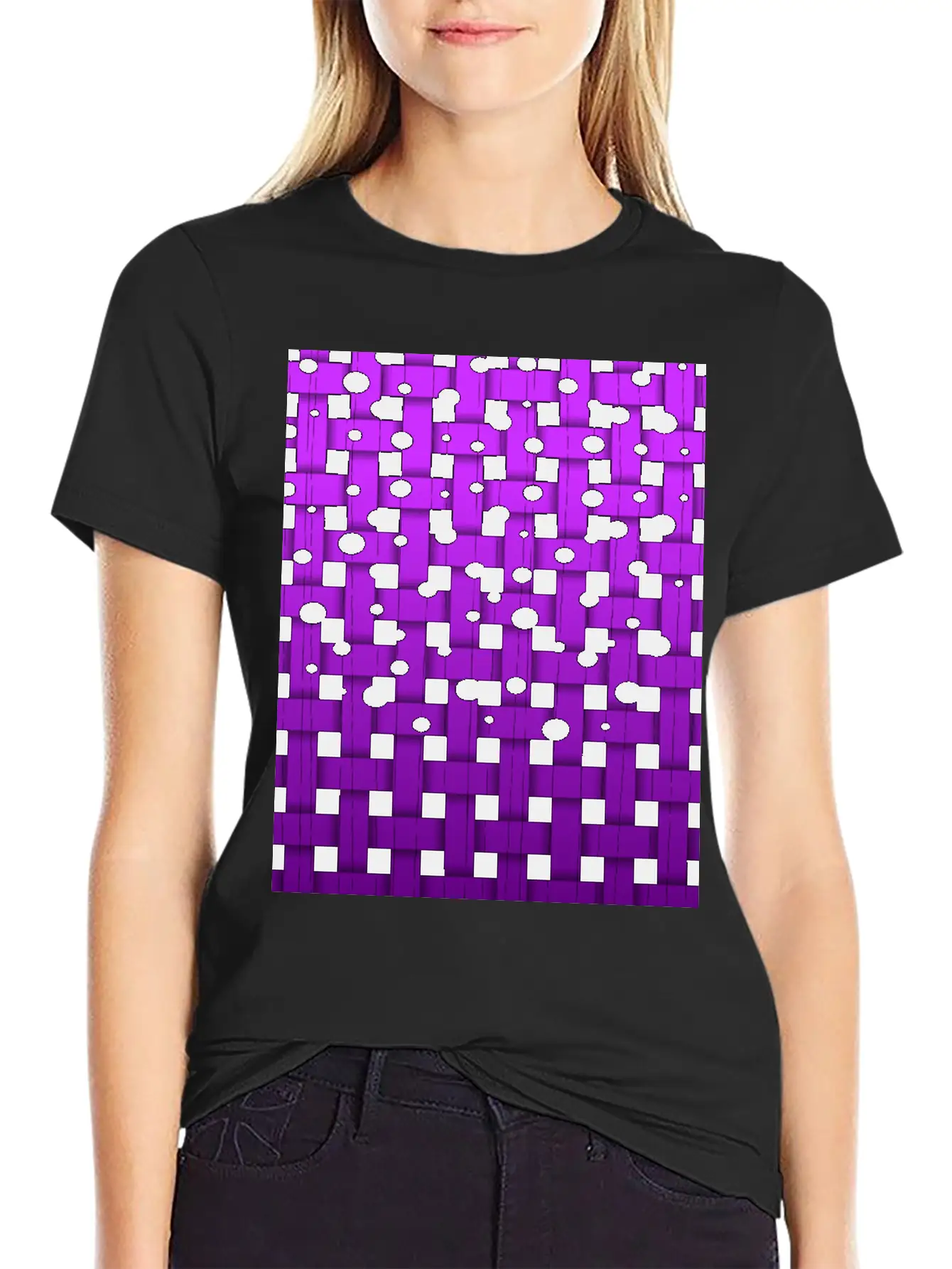 Waeaved Bubbles, Strings At Purple Background 3d Unisex Short Sleeve Soft Cotton T-Shirt – Casual Everyday Wear