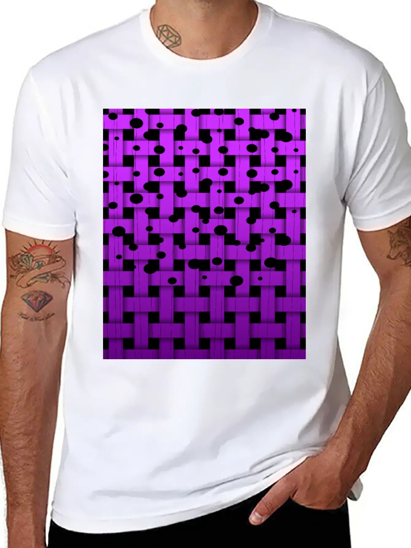 Waeaved Bubbles, Strings At Purple Background 3d Unisex Short Sleeve Soft Cotton T-Shirt – Casual Everyday Wear