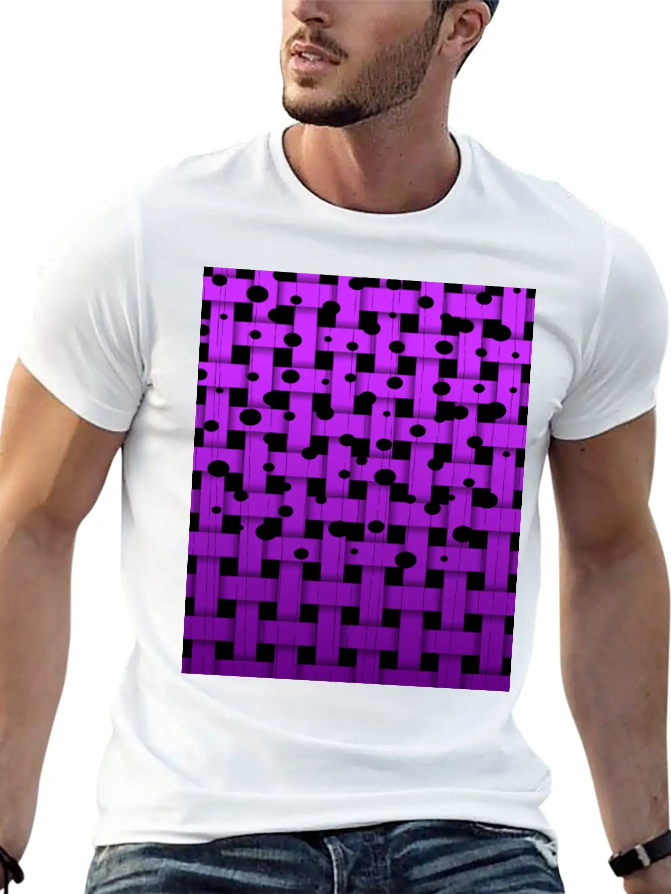 Waeaved Bubbles, Strings At Purple Background 3d Unisex Short Sleeve Soft Cotton T-Shirt – Casual Everyday Wear