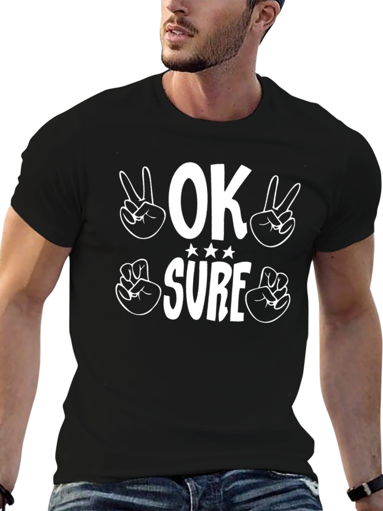 OK Sure Graphic Print Black Tee Shirt